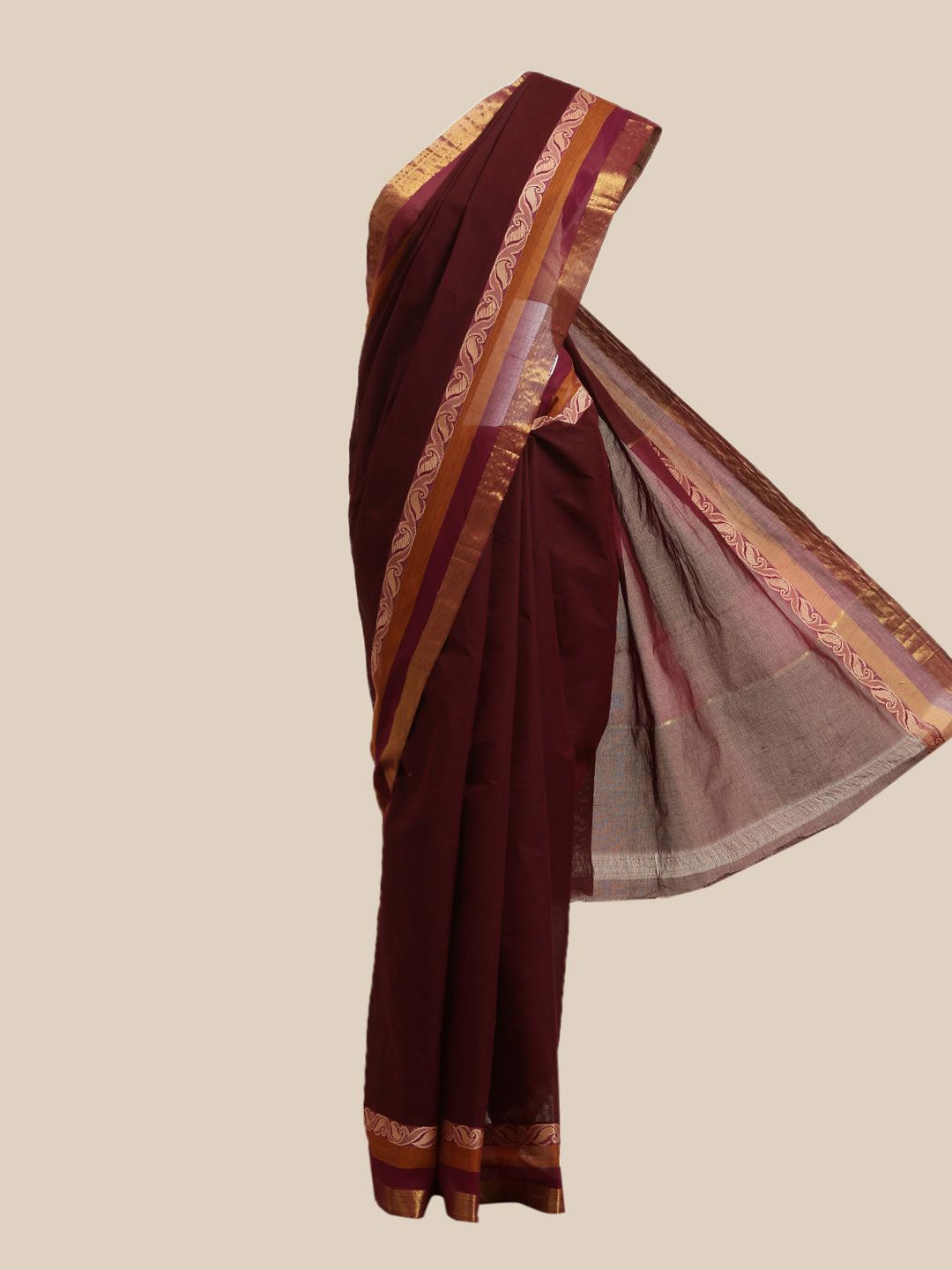 The Chennai Silks Maroon Zari Pure Cotton Saree
