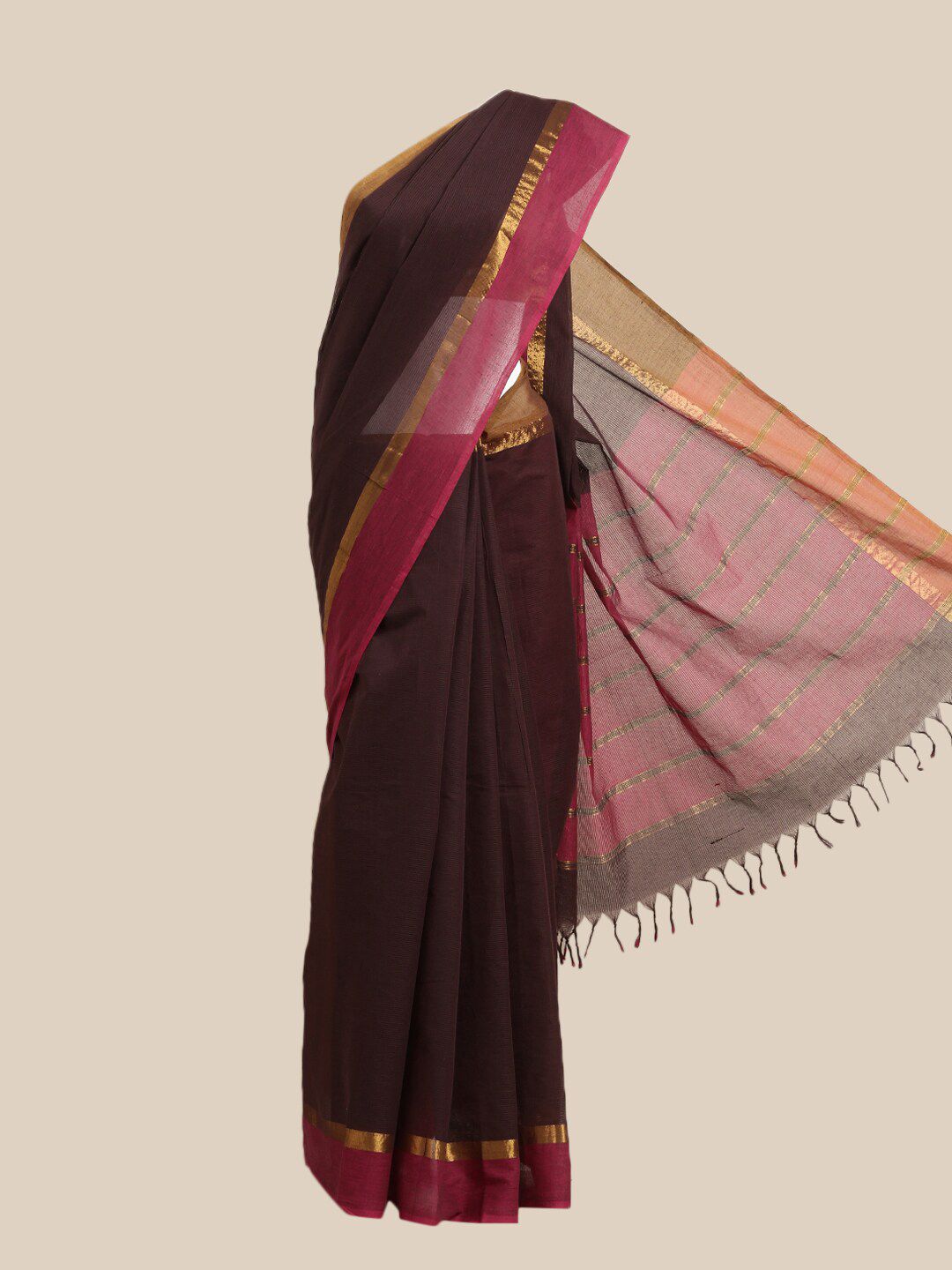 The Chennai Silks Brown & Magenta Pure Cotton Saree