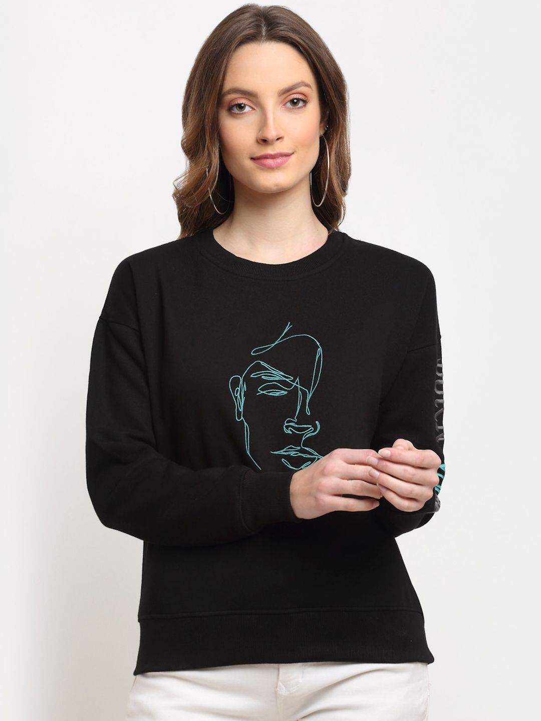 Club York Women Black Graphic Printed Sweatshirt Price in India