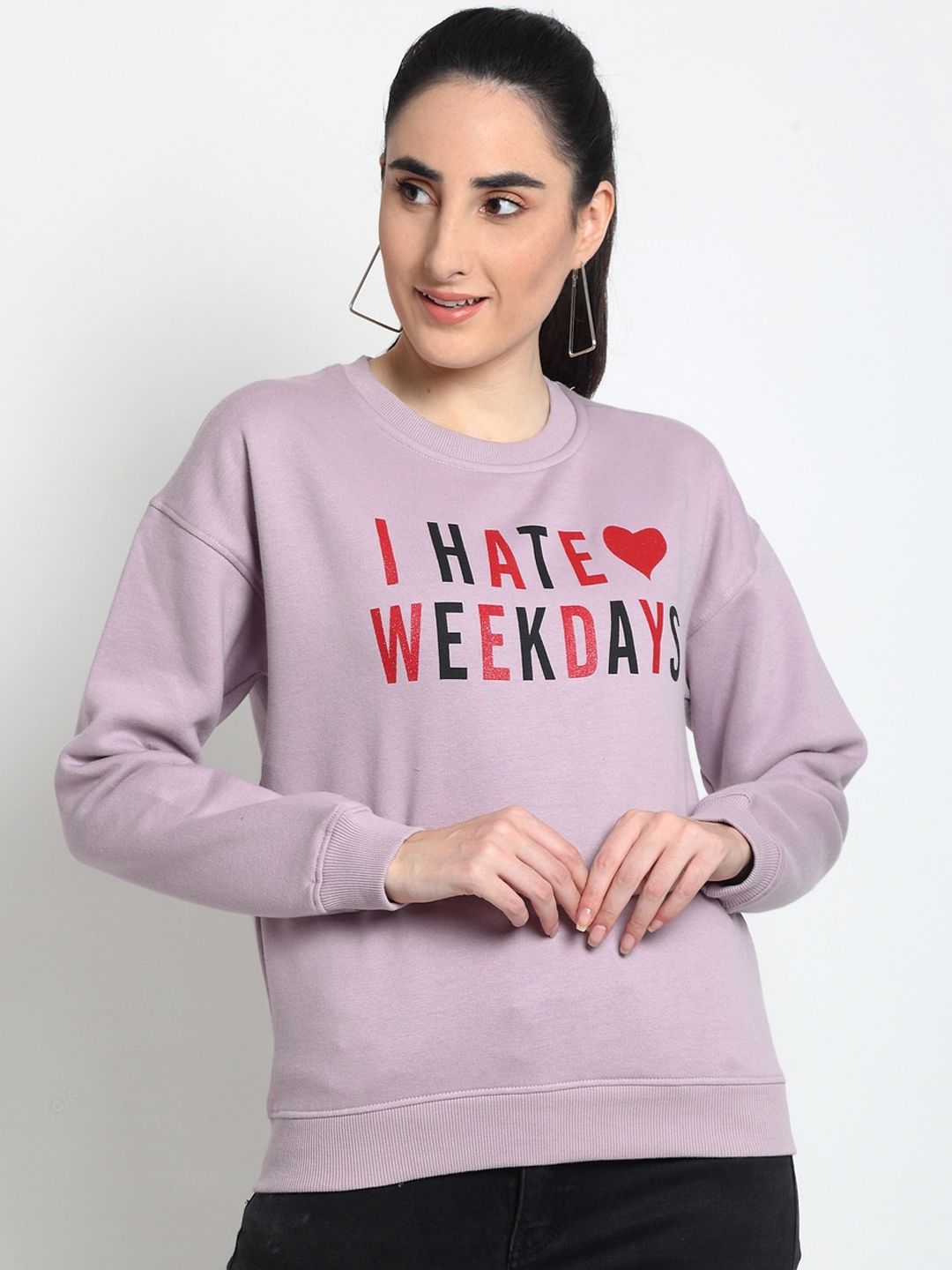 Club York Women Lavender Typography Printed Sweatshirt Price in India