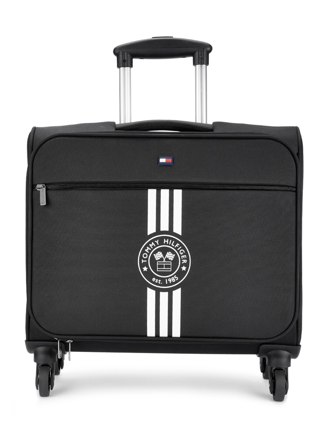 Tommy Hilfiger Black & White Printed Soft Sided Cabin Overnighter Trolley- 45 Litres Price in India