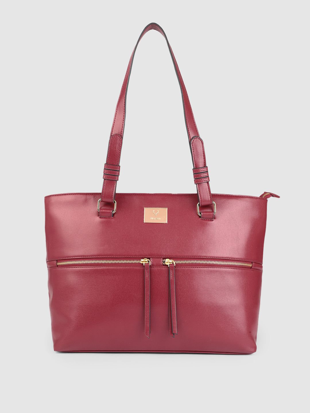 Allen Solly Burgundy Solid PU Regular Structured Laptop Shoulder Bag with Tasselled Detail Price in India