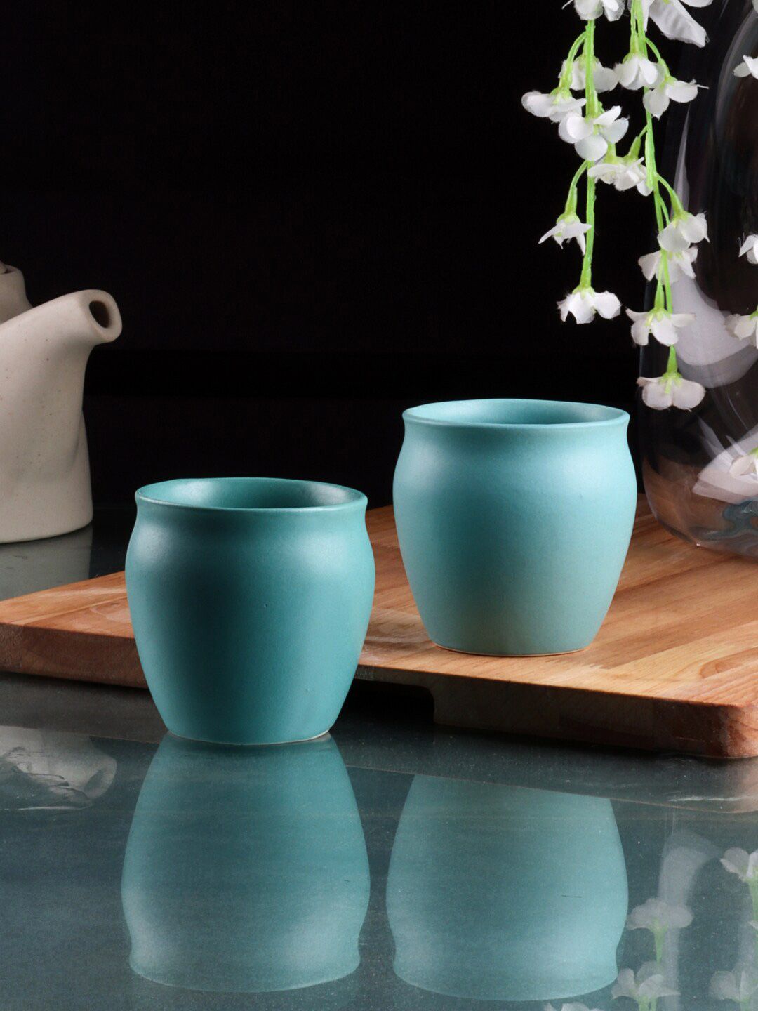 INCRIZMA Green Set of 6 Handcrafted Solid Ceramic Matte Kullar Mug Price in India