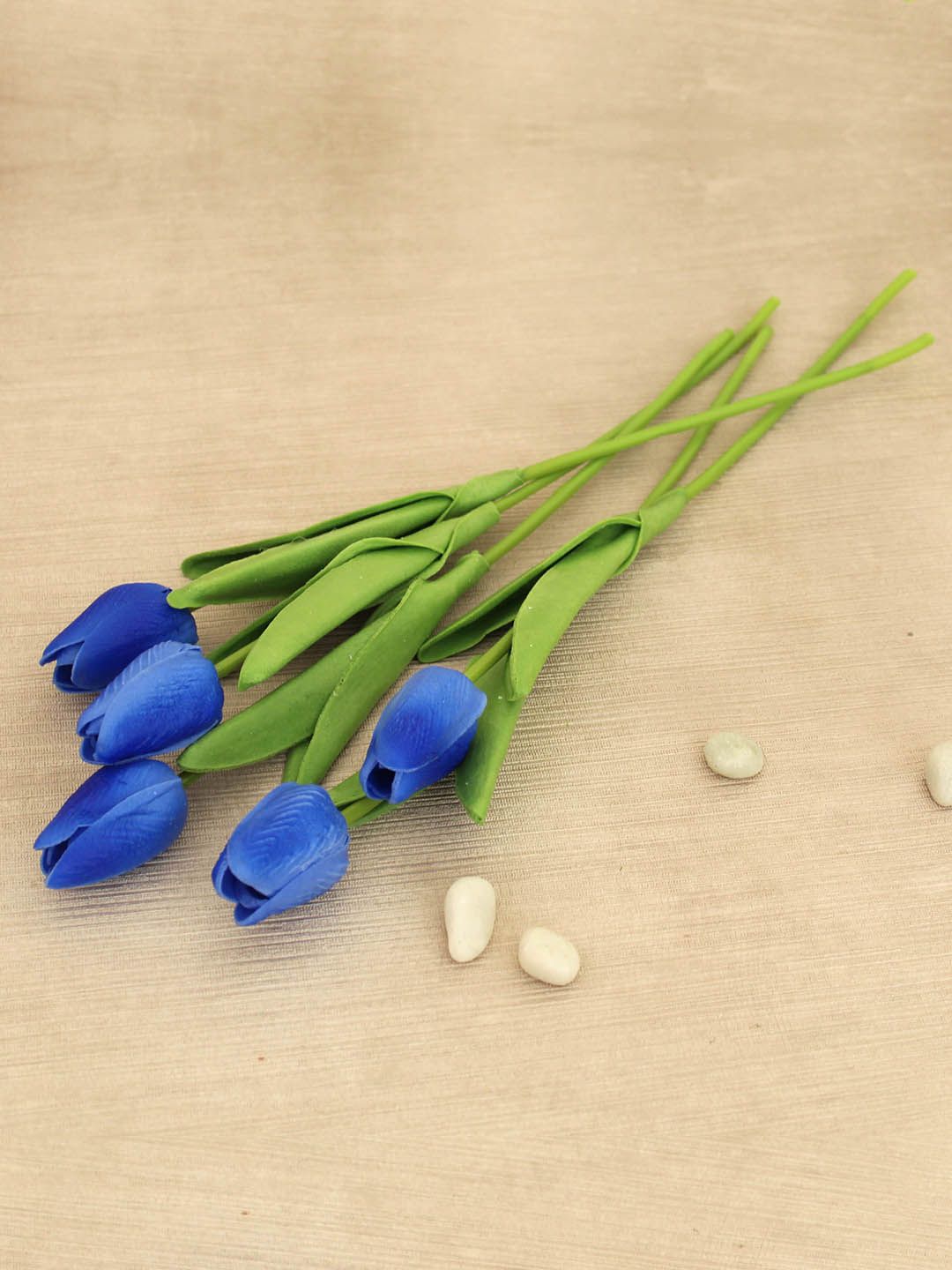 TIED RIBBONS Set Of 5 Navy Blue & Green Artificial Tulip Flowers Sticks Price in India