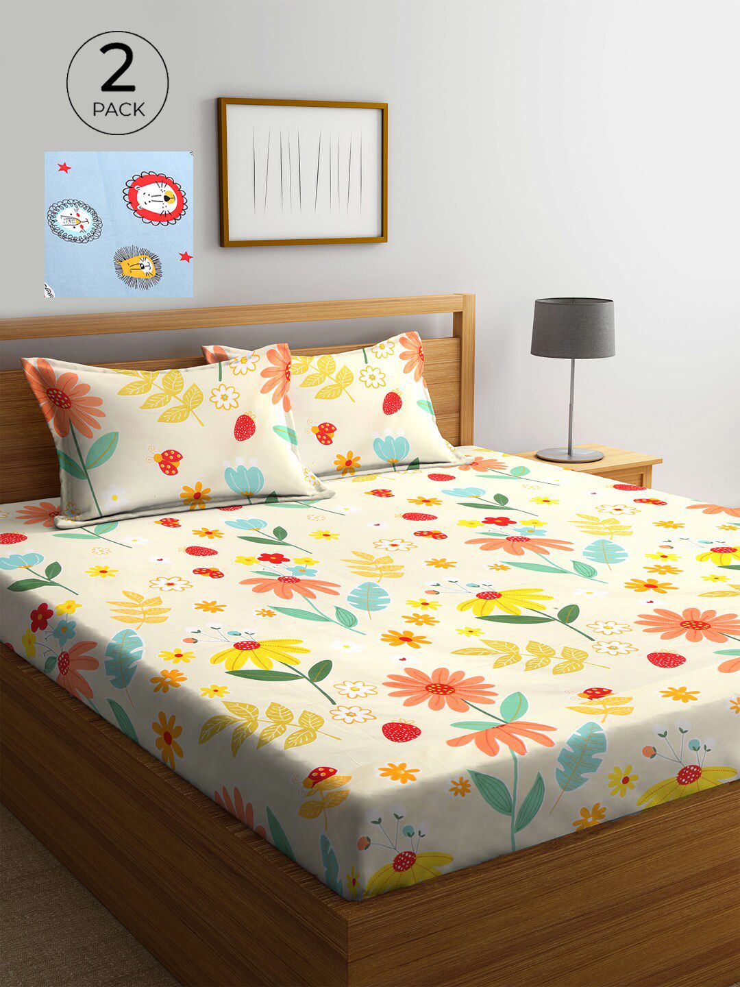 KLOTTHE Floral 210 TC Polycotton 2 Double Bedsheet with 4 Pillow Covers Price in India