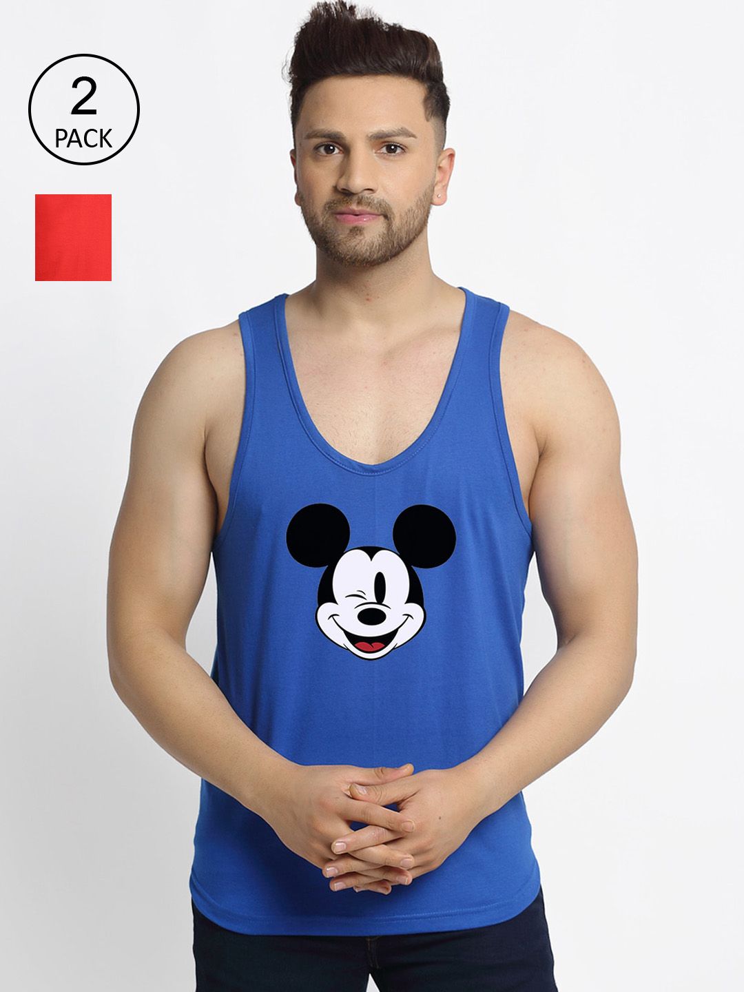 Friskers Men Pack Of 2 Printed Drop Cut Pure Cotton Gym Vests C31-05-C185-03