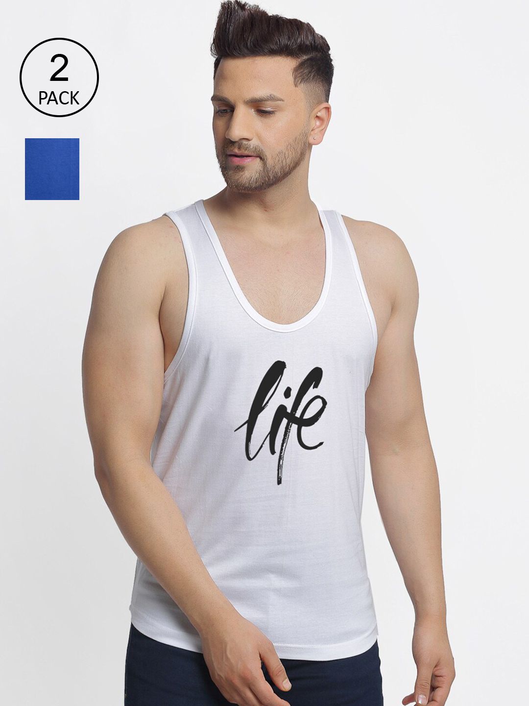 Friskers Men Pack Of 2 Printed Cotton Innerwear Vest