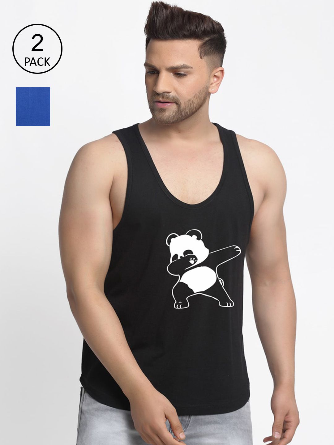 Friskers Men Pack Of 2 Printed Pure Cotton Innerwear Gym Vests