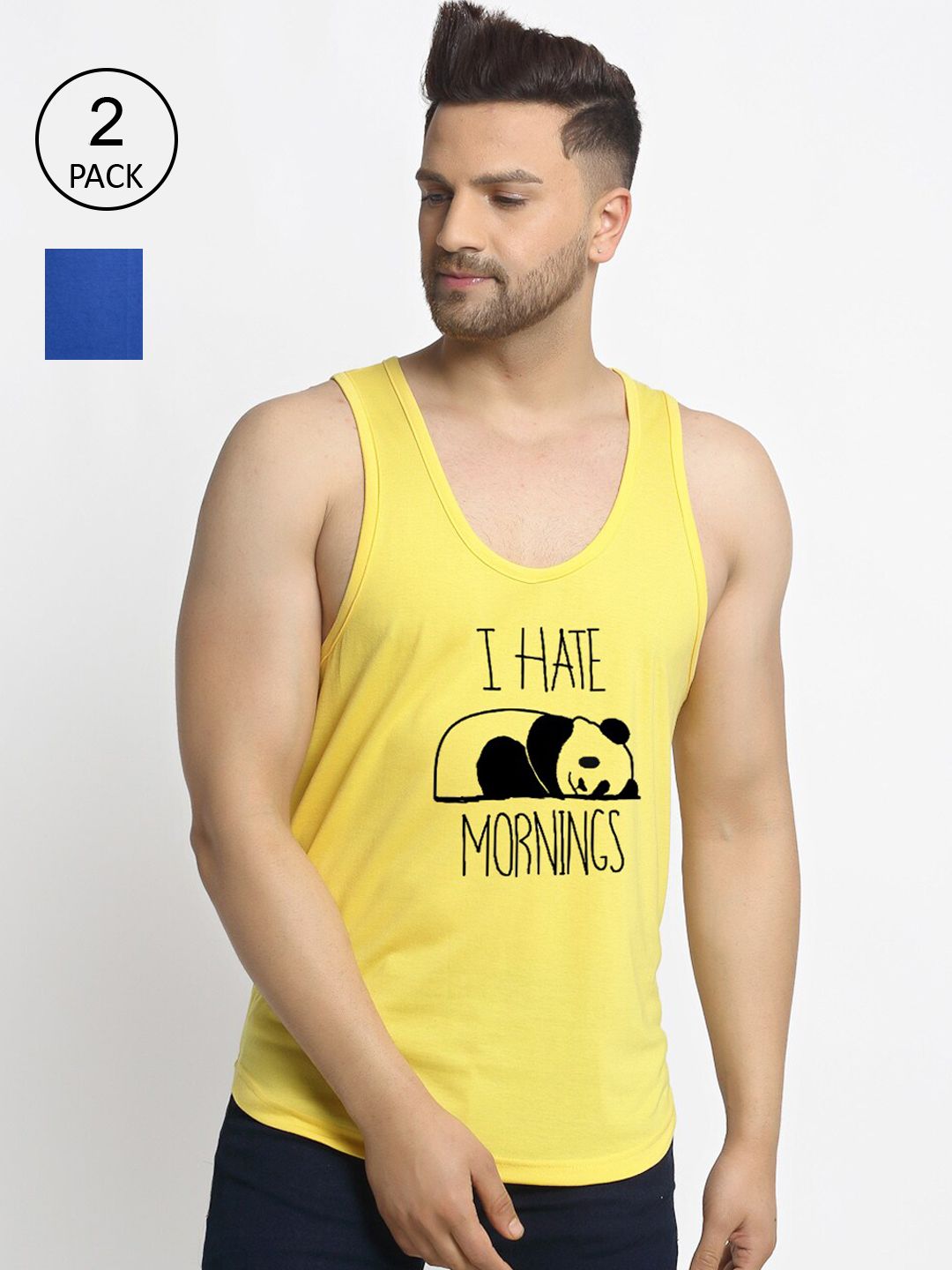 Friskers Men Pack Of 2 Printed Pure Cotton Drop Cut Innerwear Vests