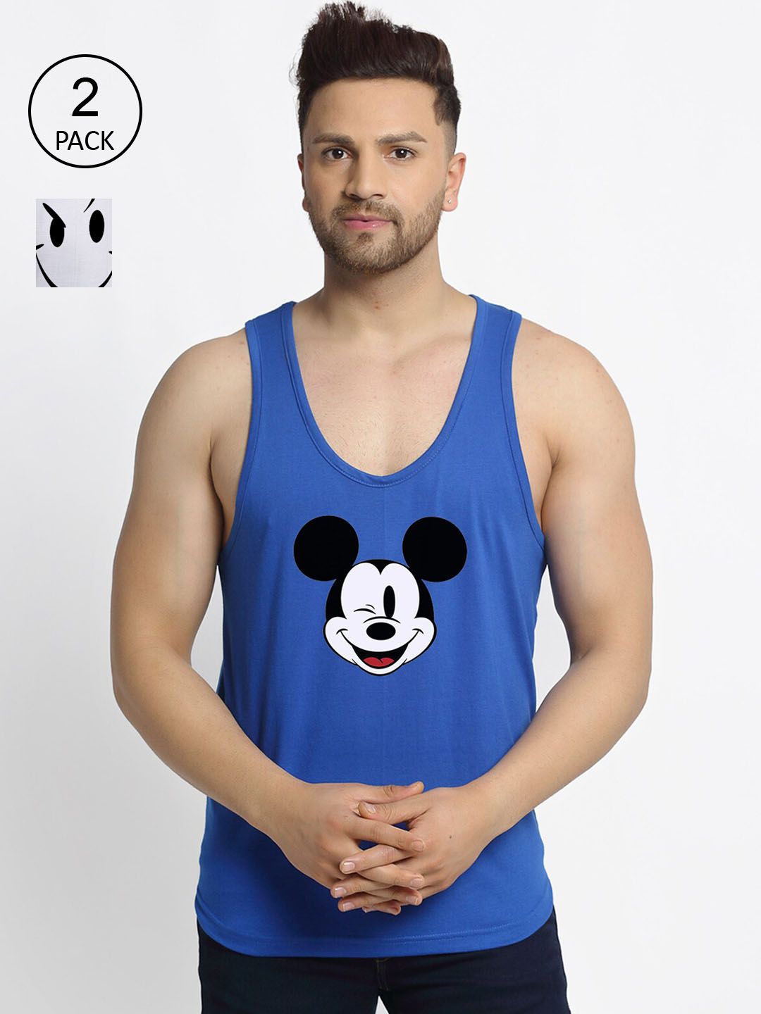 Friskers Men Pack Of 2 Printed Pure Cotton Drop Cut Innerwear Vests