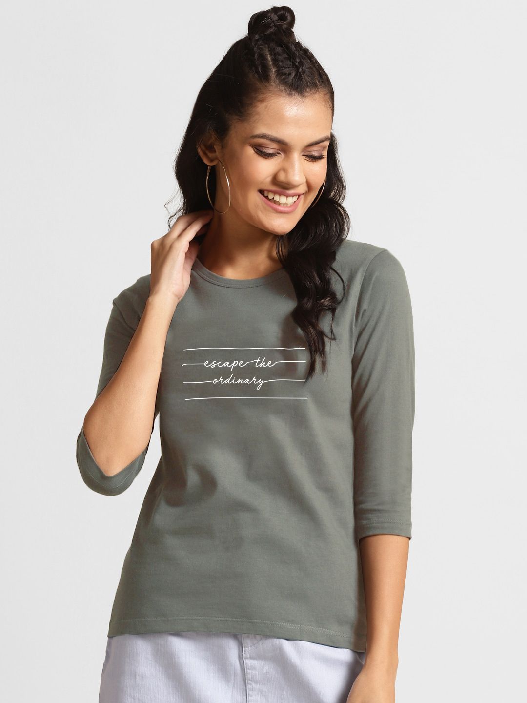 Bewakoof Women Grey & White Typography Printed T-shirt