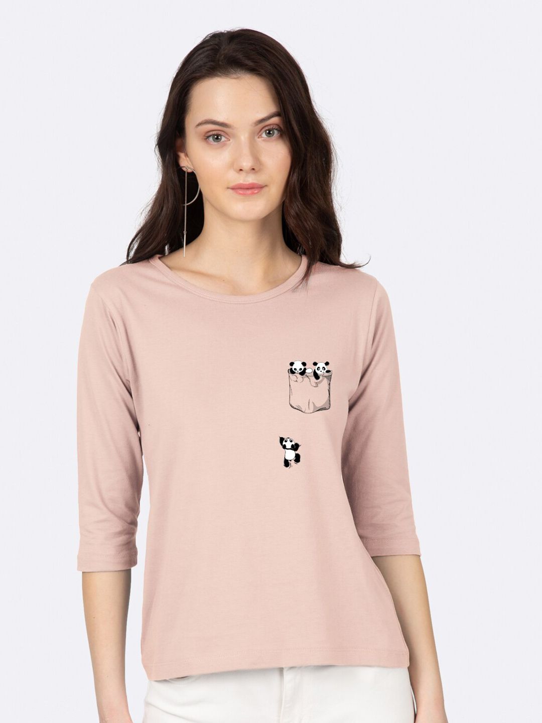 Bewakoof Women Pink & Black Printed T-shirt