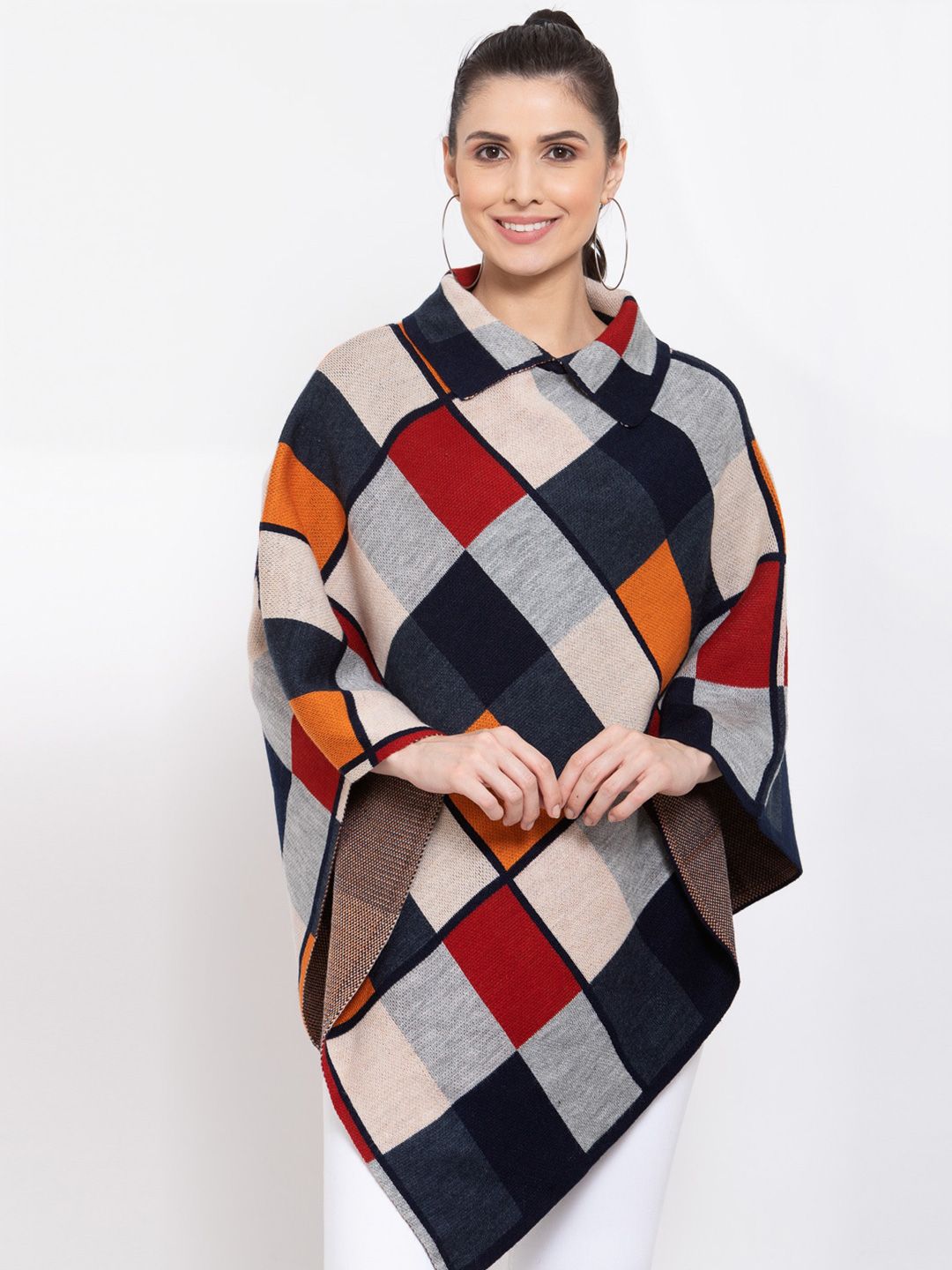 513 Women Beige & Grey Checked Lapel Shrug Price in India