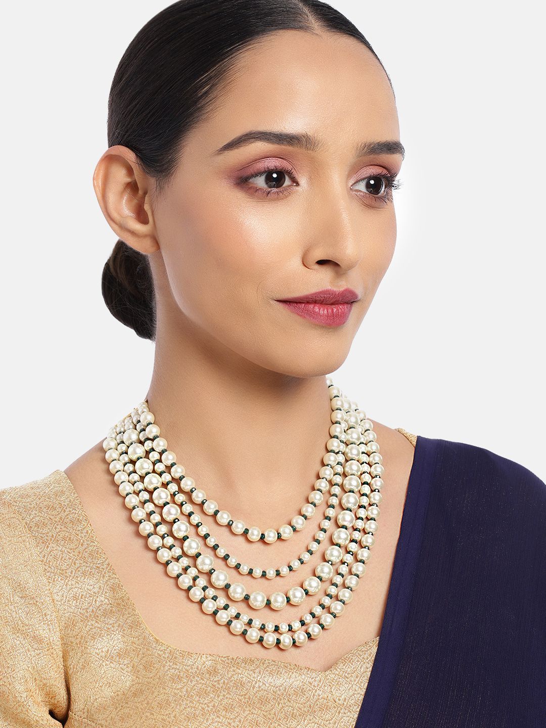 I Jewels Green & Off White Gold-Plated Layered Necklace Price in India