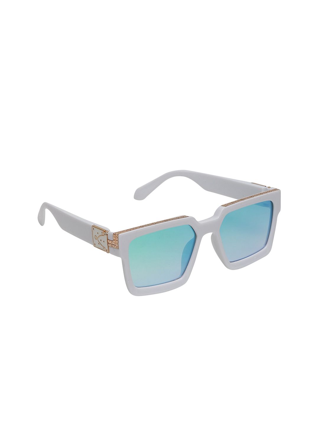 Swiss Design Unisex Turquoise Blue Lens & White Square Sunglasses with UV Protected Lens Price in India