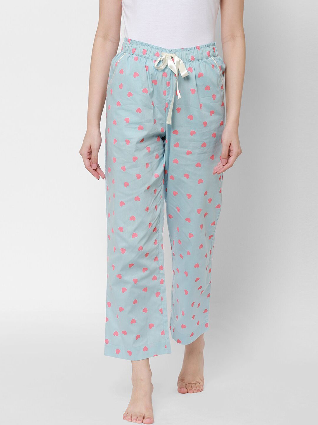 COASTLAND Women Blue & Red Printed Cotton Lounge Pants Price in India