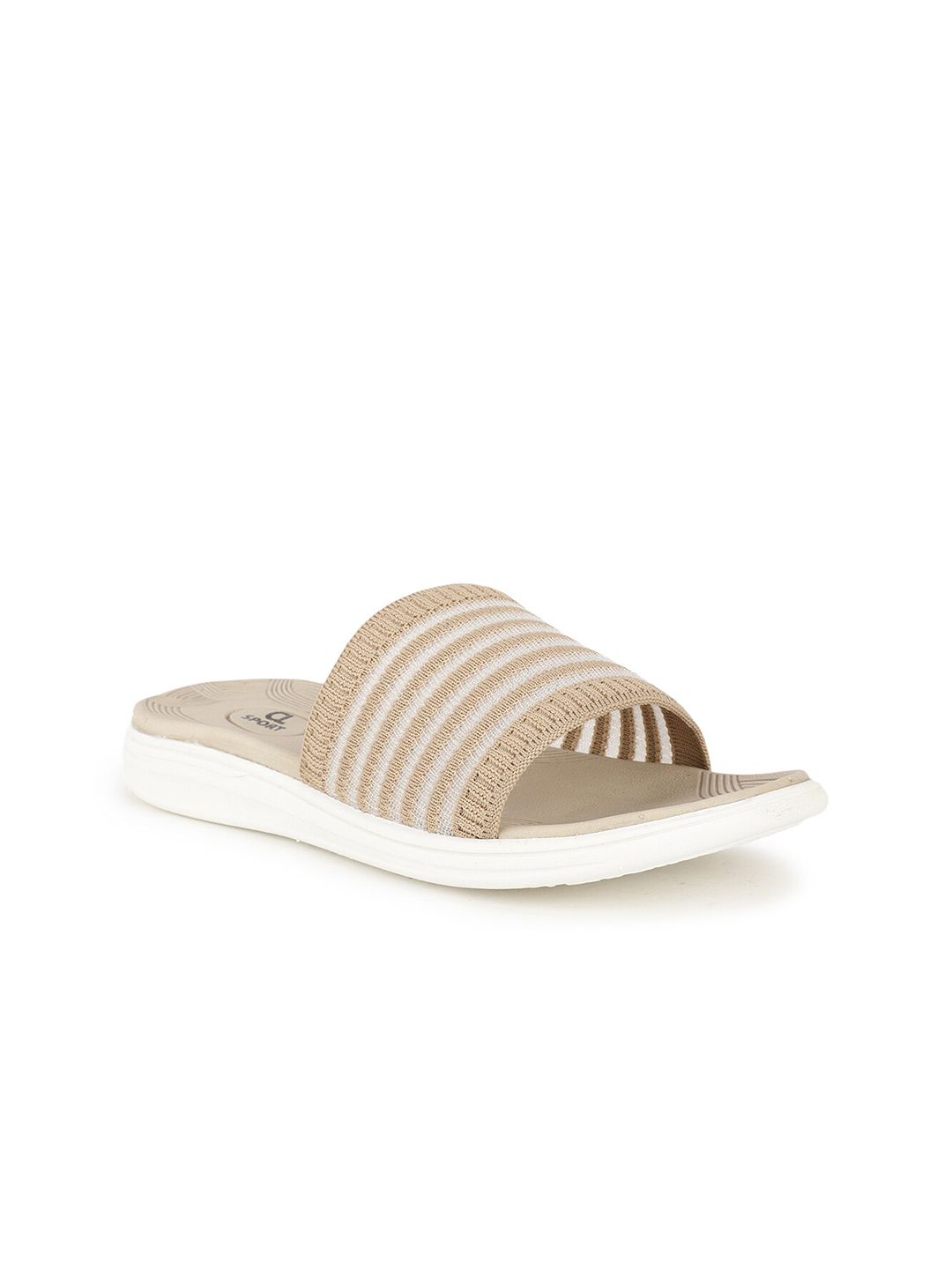 Carlton London sports Women Beige & White Striped Rubber Sliders Price in India