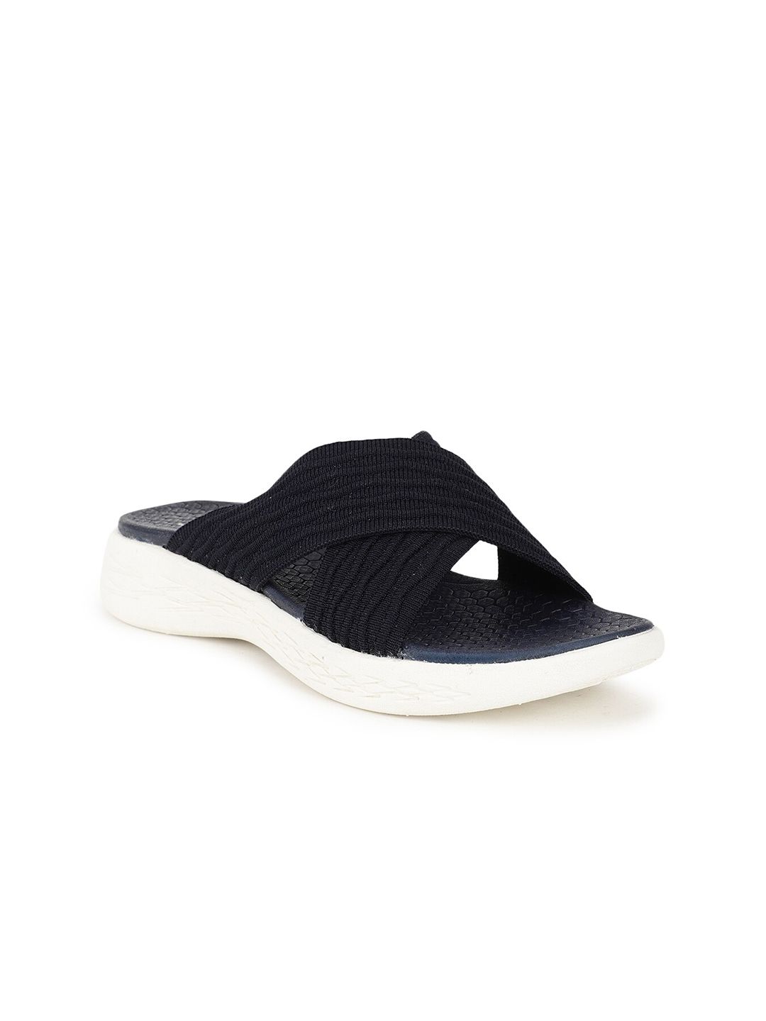 Carlton London sports Women Navy Blue & White Rubber Sliders Price in India