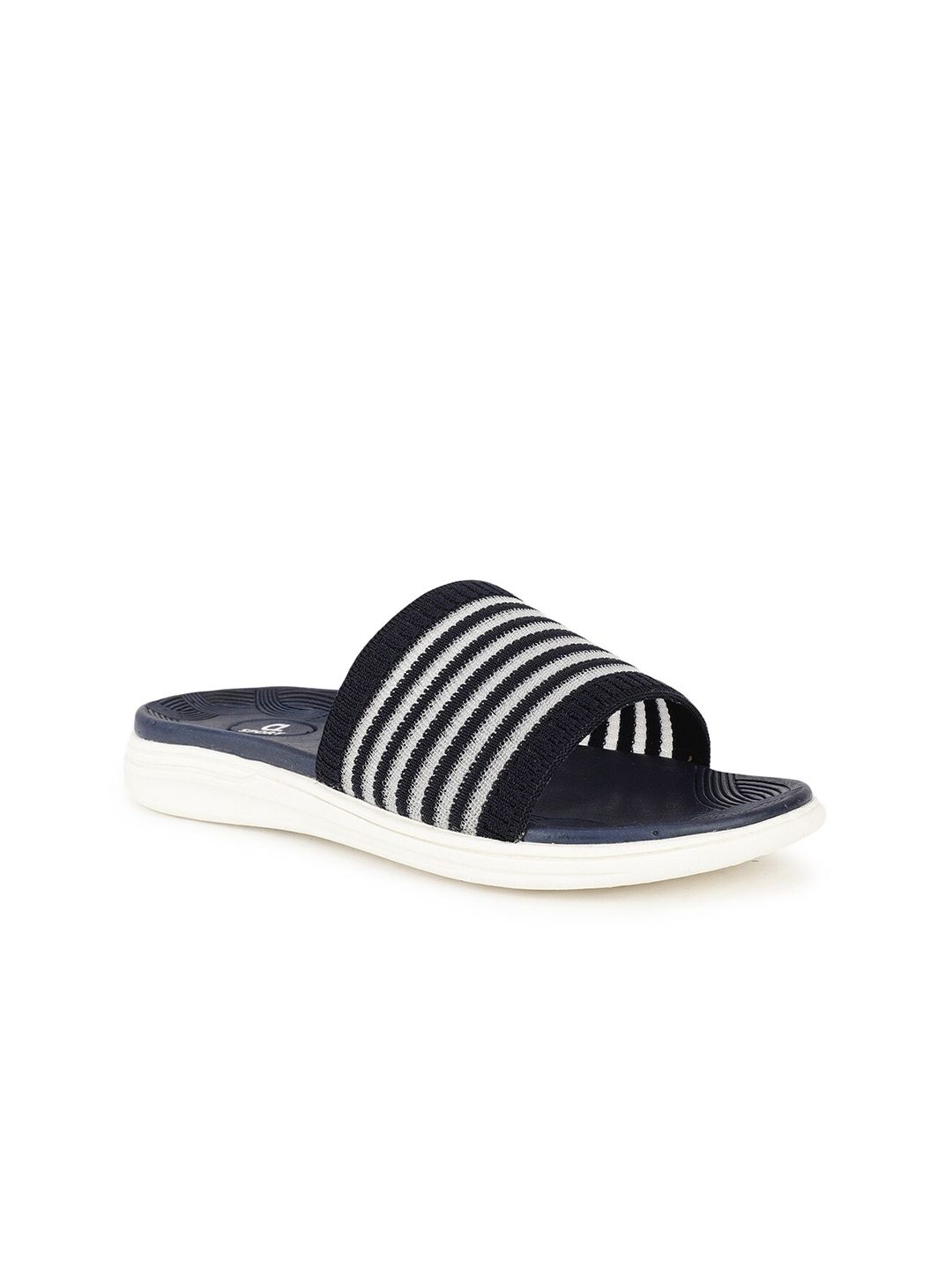 Carlton London sports Women Navy Blue & White Striped Rubber Sliders