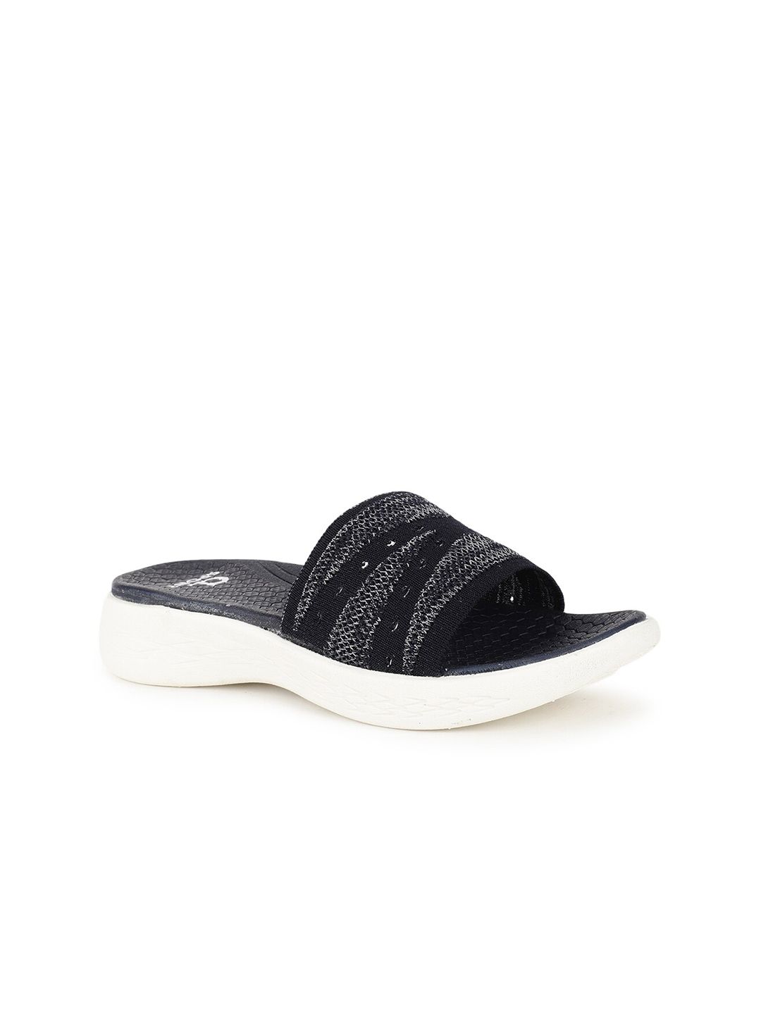 Carlton London sports Women Navy Blue & Grey Rubber Sliders Price in India