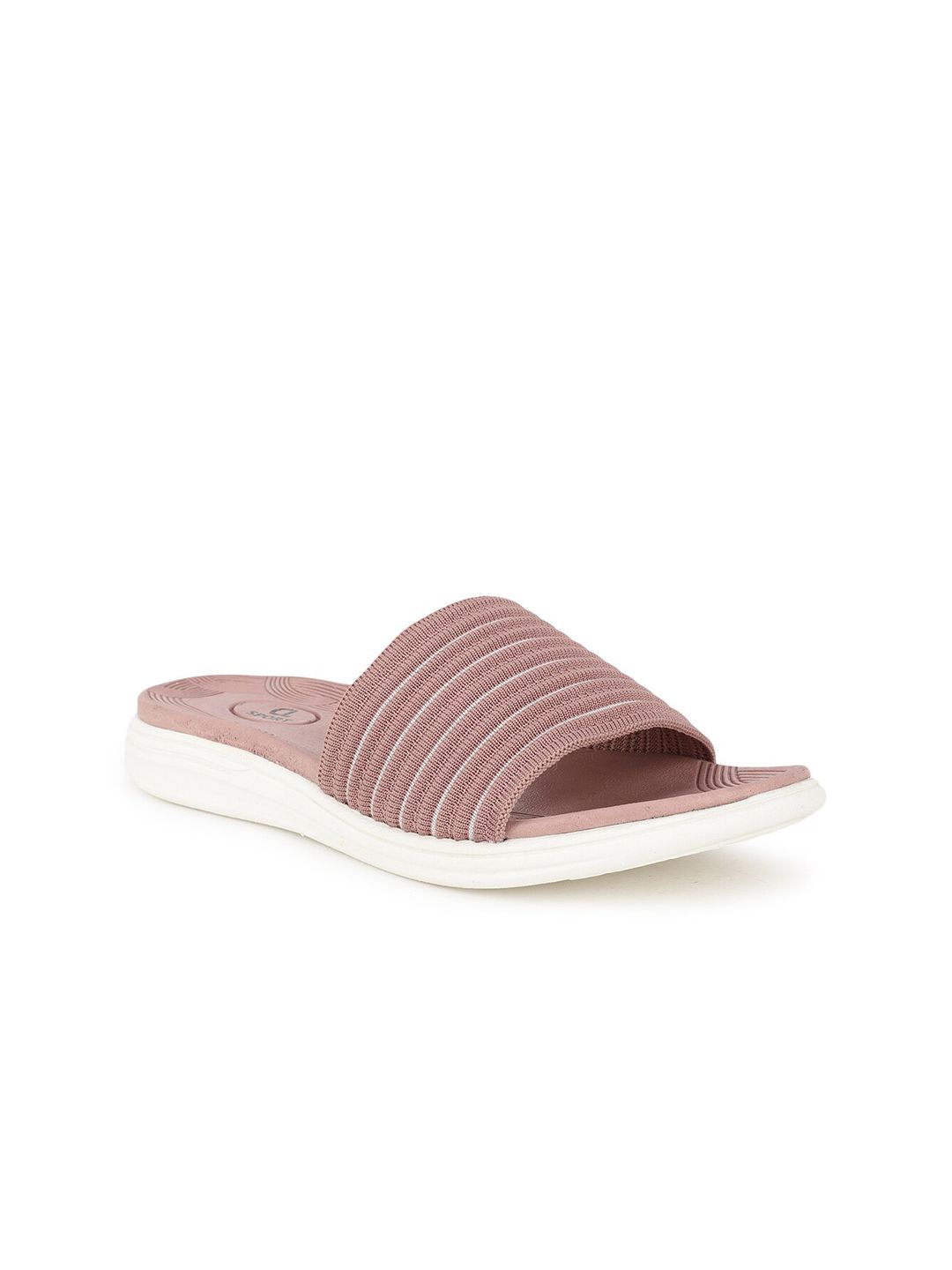 Carlton London sports Women Pink & White Striped Rubber Sliders Price in India