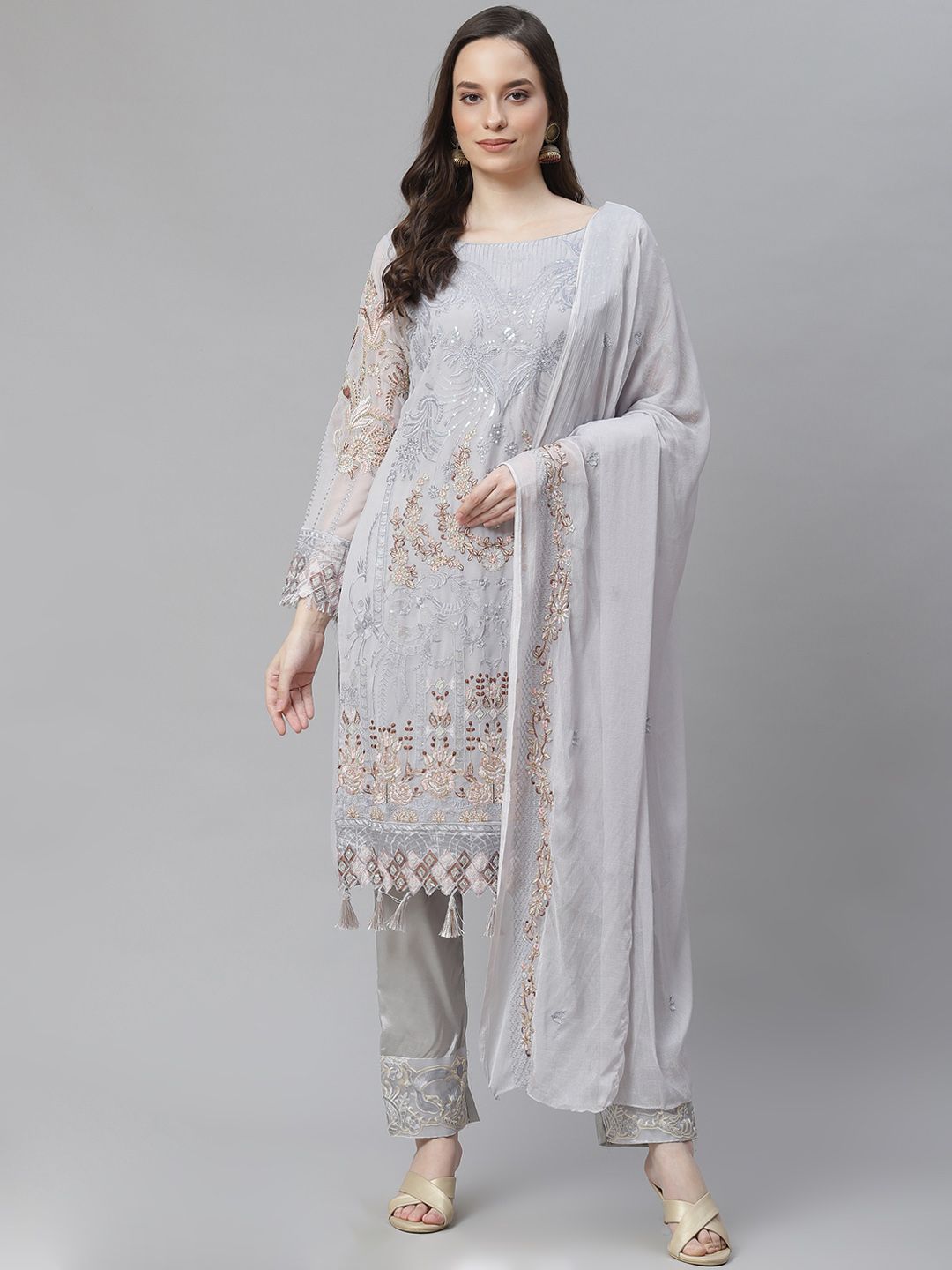 Readiprint Fashions Grey Embroidered Unstitched Dress Material Price in India