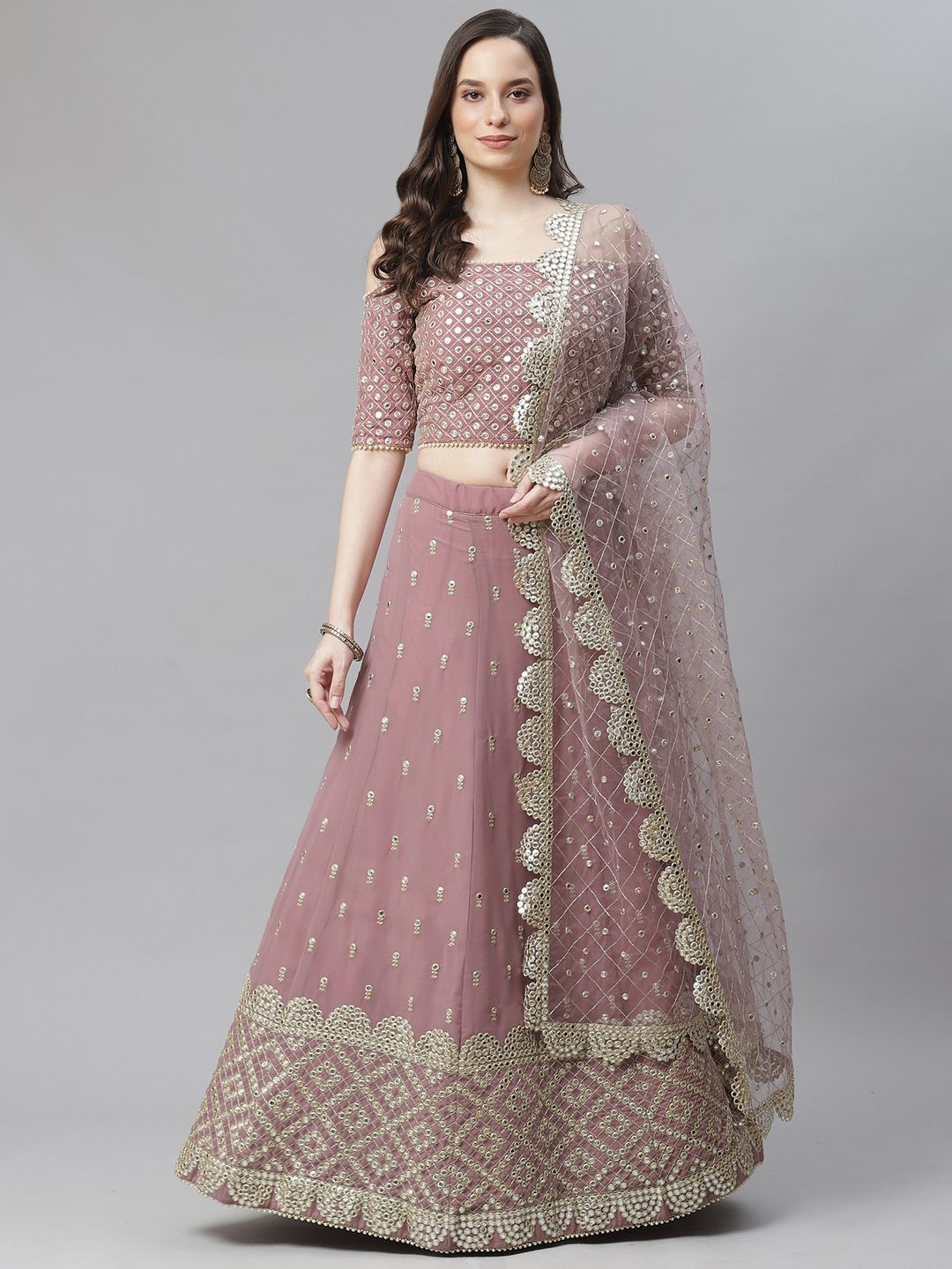 Readiprint Fashions Mauve Semi-Stitched Lehenga & Unstitched Blouse With Dupatta Price in India