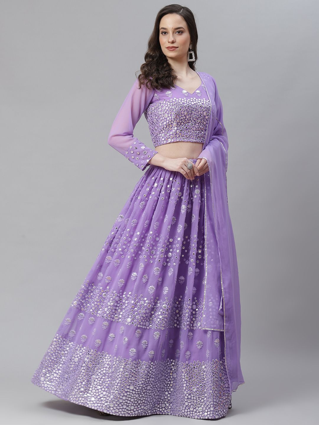 Readiprint Fashions Violet Thread Work Semi-Stitched Lehenga & Blouse With Dupatta Price in India