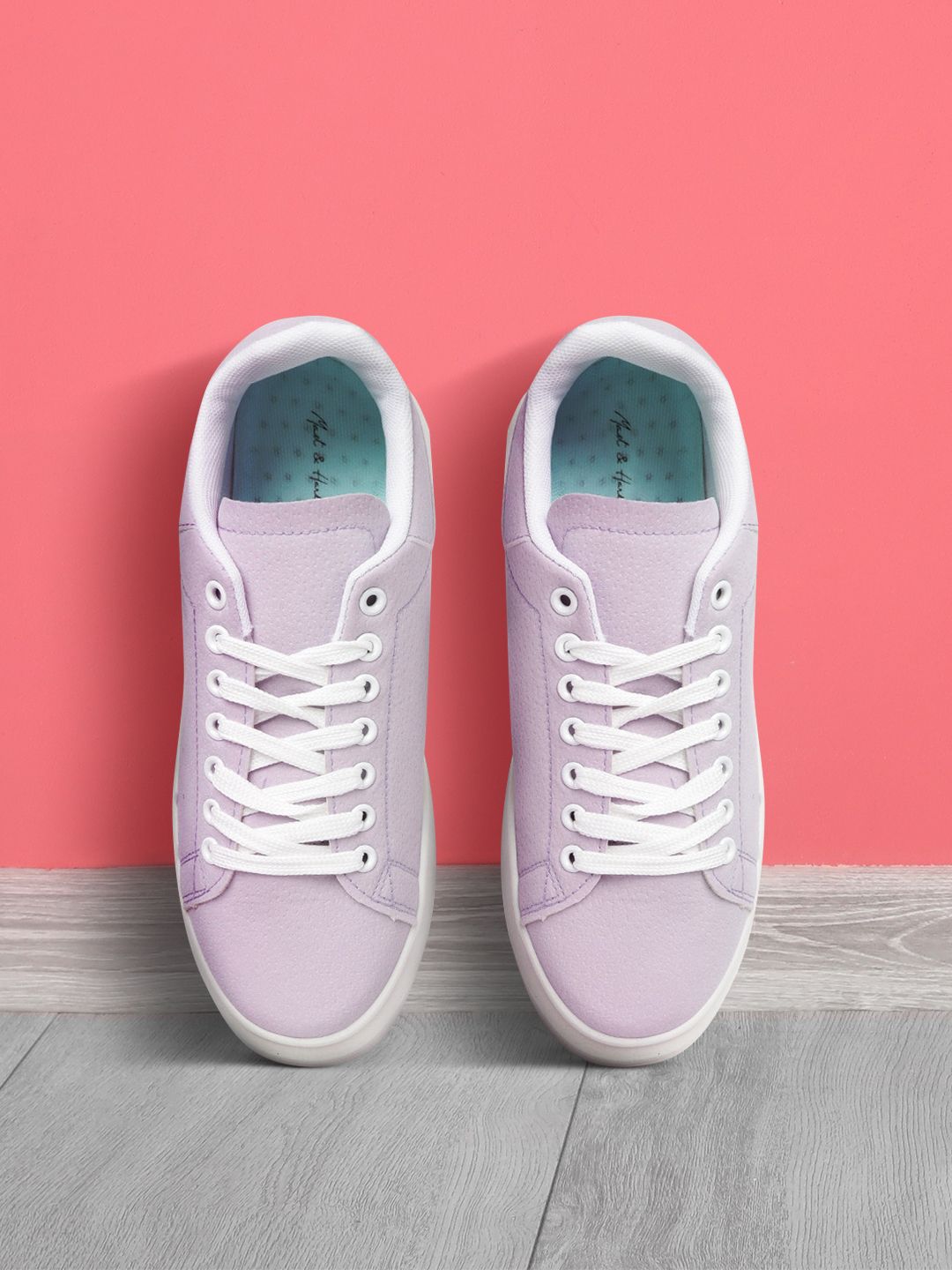 Mast & Harbour Women Lavender Textured Suede Finish Flatform Sneakers Perforated Detail Price in India