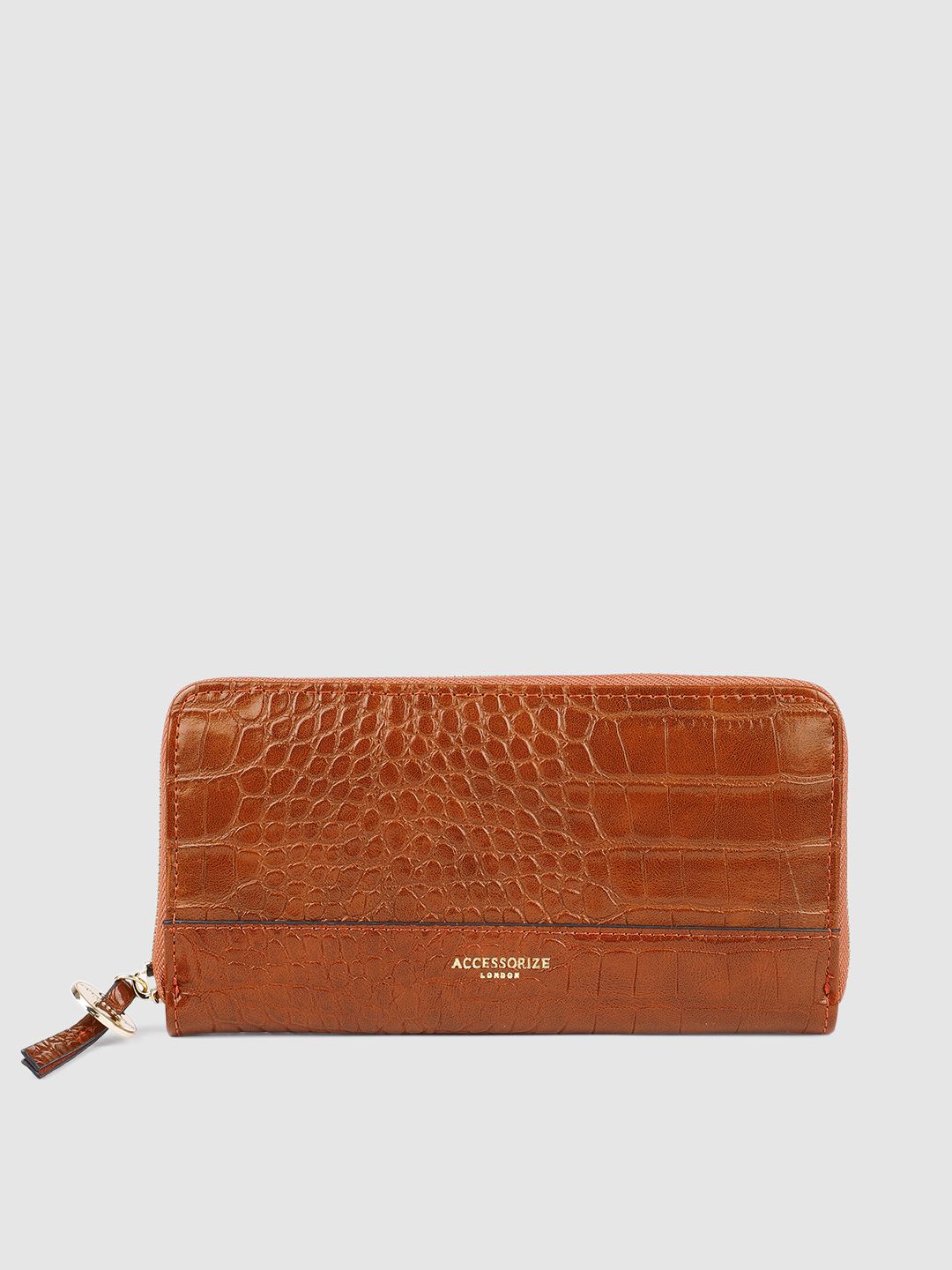 Accessorize Women Tan Brown Animal Textured Zip Around Wallet Price in India