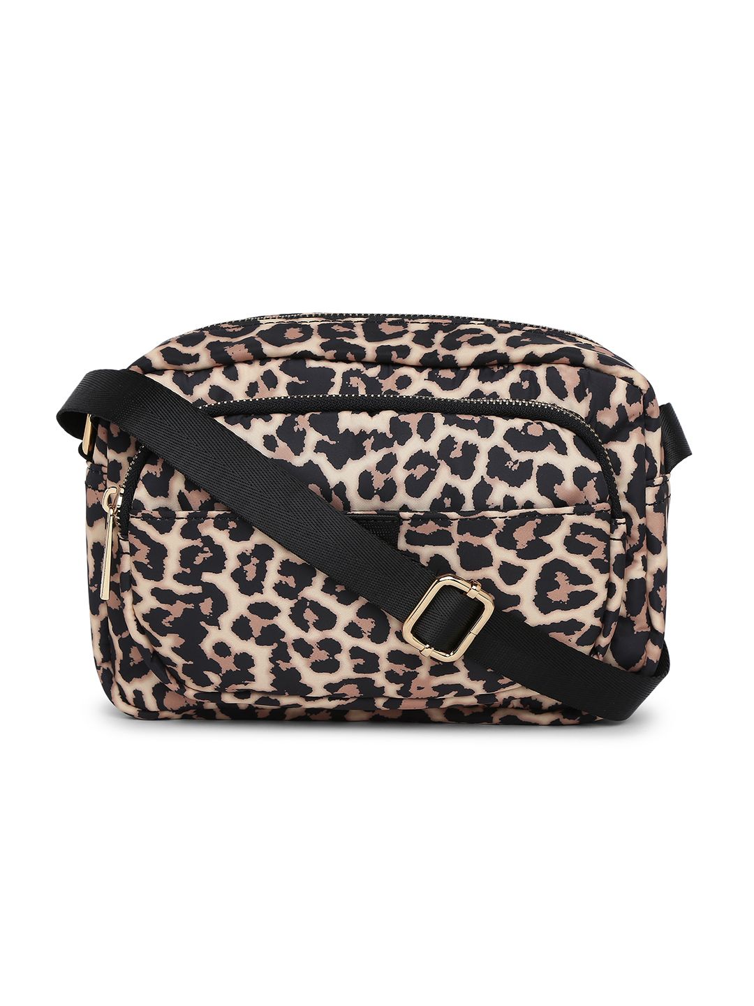 Accessorize Black & Beige Animal Printed Megan Structured Sling Bag Price in India