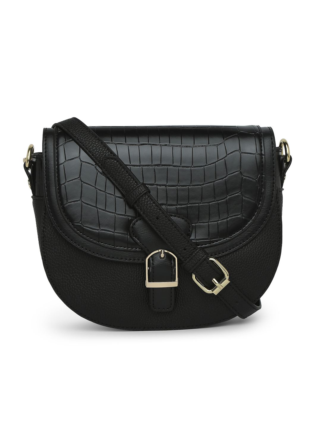 Accessorize Black Textured Nicola Saddle Structured Shoulder Bag Price in India