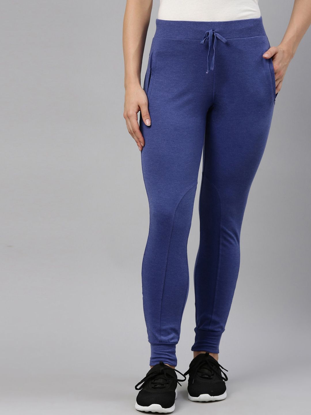 GOLDSTROMS Women Blue Solid Slim-Fit Cotton Yoga Joggers Price in India