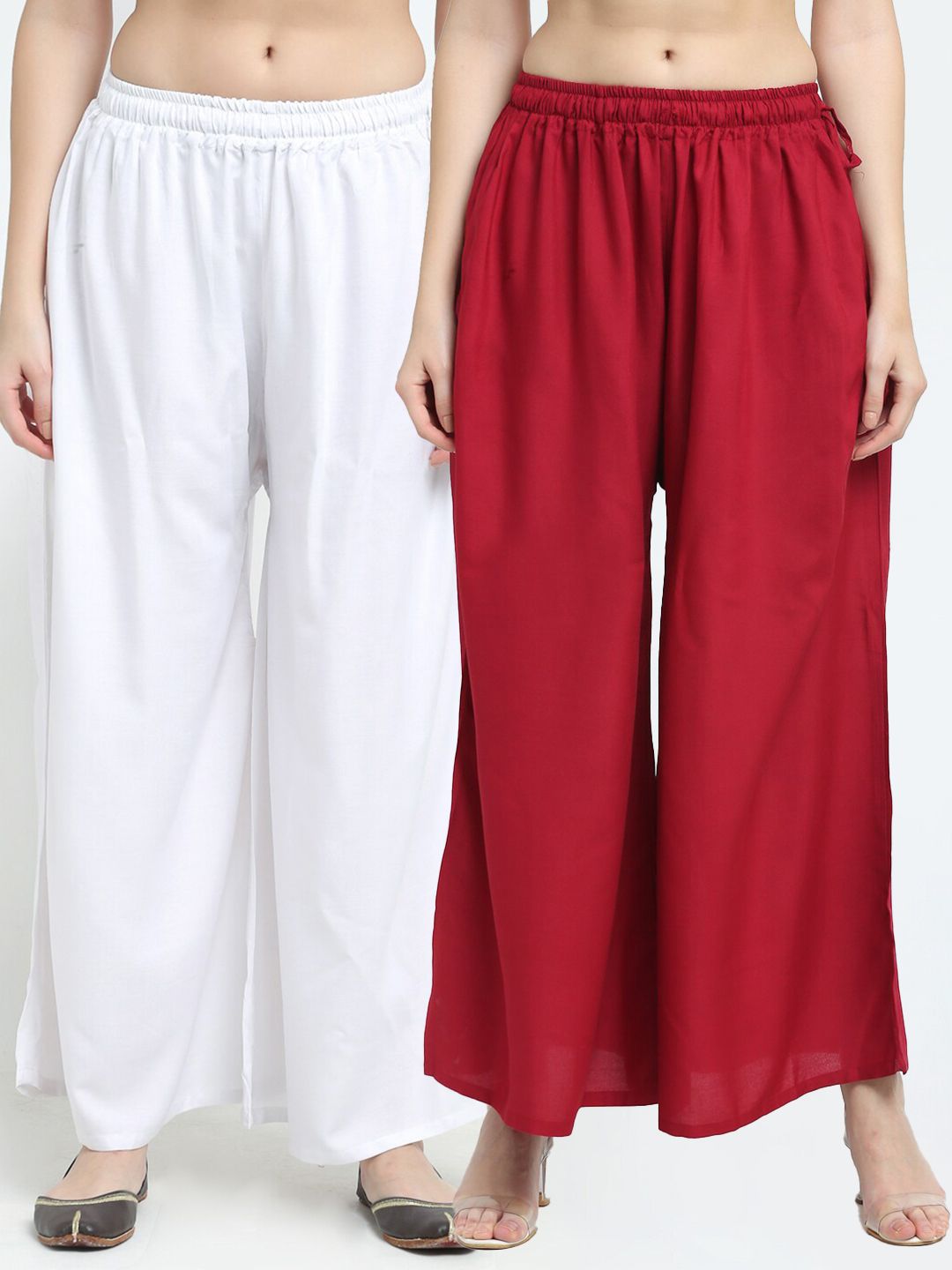 TAG 7 Pack Of 2 Women White & Maroon Flared Ethnic Palazzos Price in India