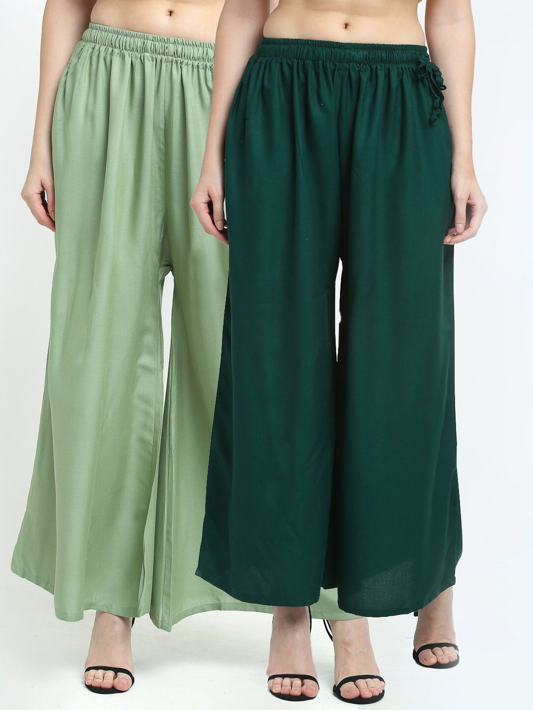 TAG 7 Women Pack of 2 Green Flared Ethnic Palazzos Price in India