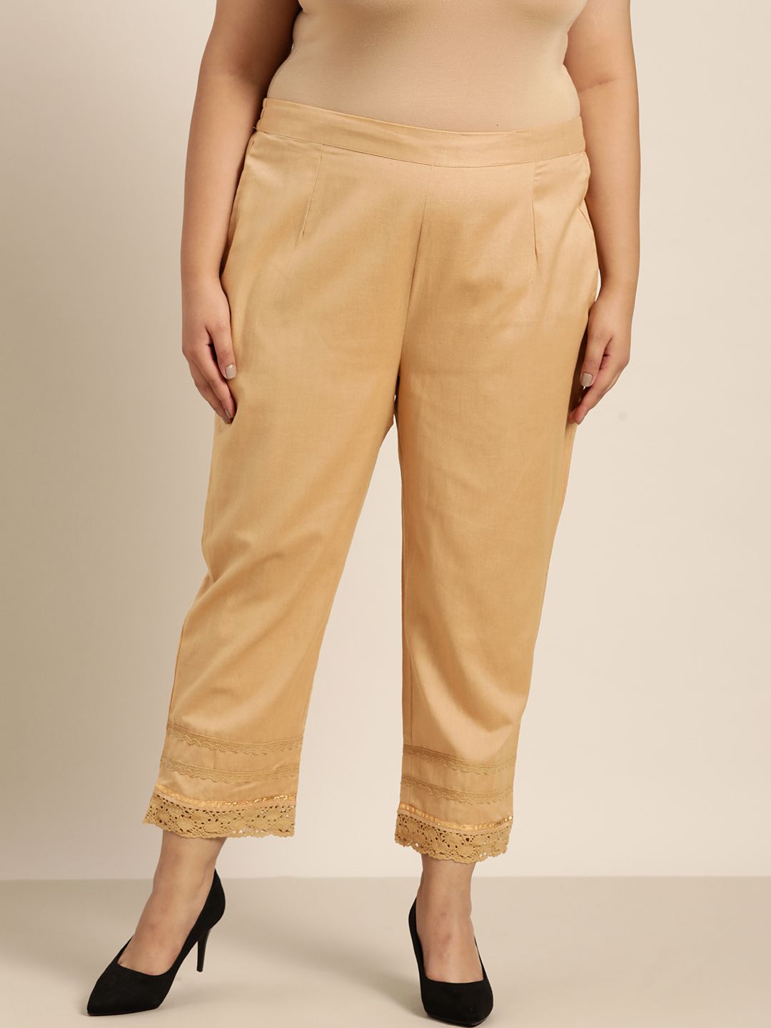 Juniper Plus Women Beige Solid Urban Slim Fit Trousers Price in India