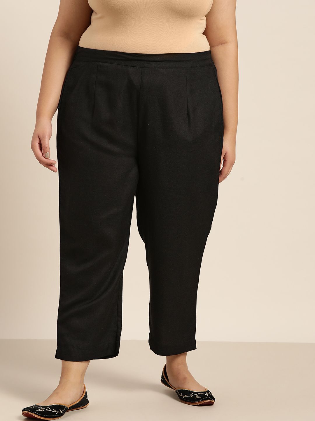 Juniper Plus Women Black Solid Urban Slim Fit Trousers Price in India