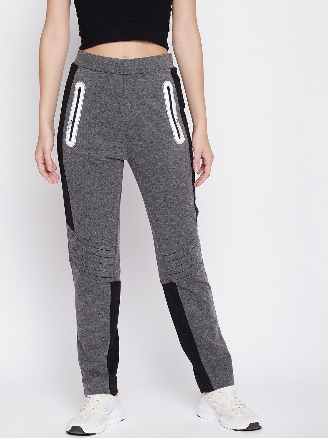 C9 AIRWEAR Women Charcoal Grey & Black Solid Track Pants Price in India