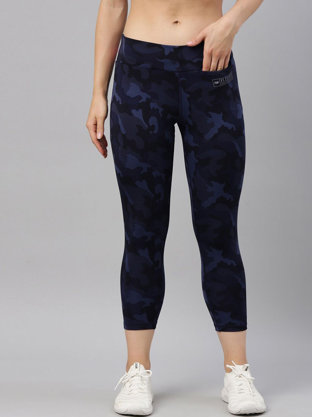 GOLDSTROMS Women Navy Blue & Black Camouflage Printed Tights Price in India