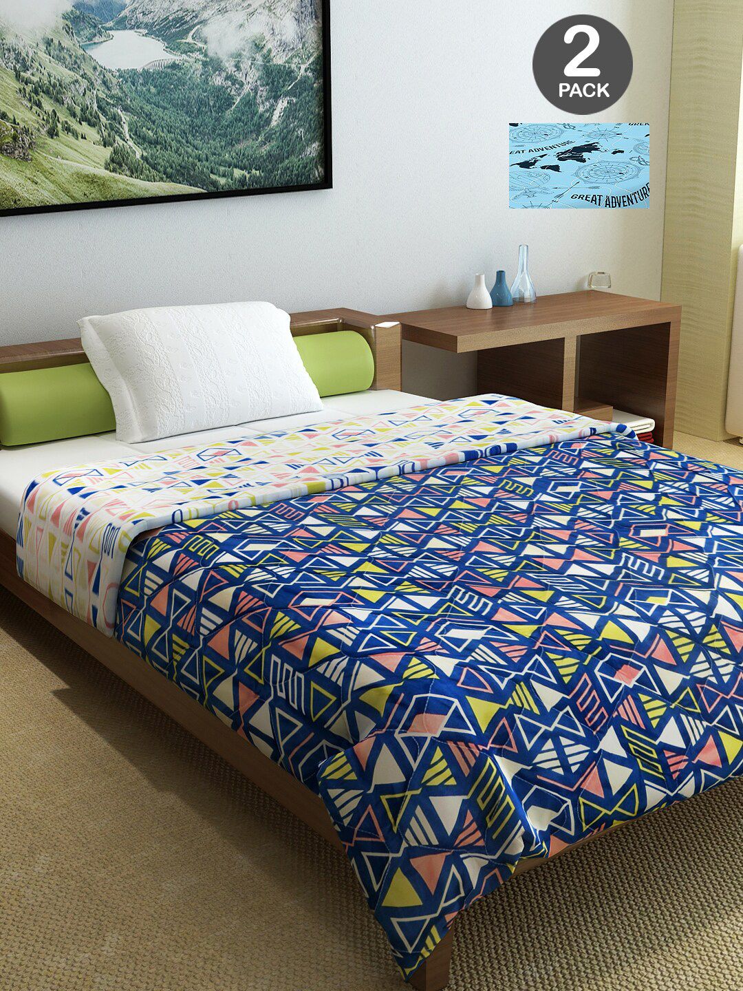 Divine Casa Navy Blue & White Set of 2 Mild Winter 120 GSM Single Bed Comforter Price in India