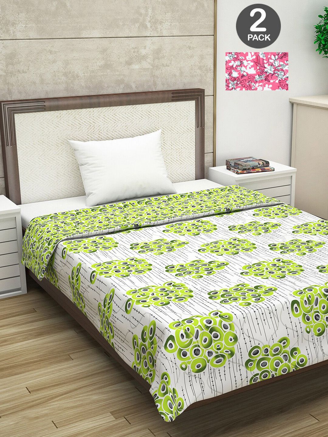 Divine Casa Green & Pink Set of 2 Mild Winter 120 GSM Single Bed Comforter Price in India