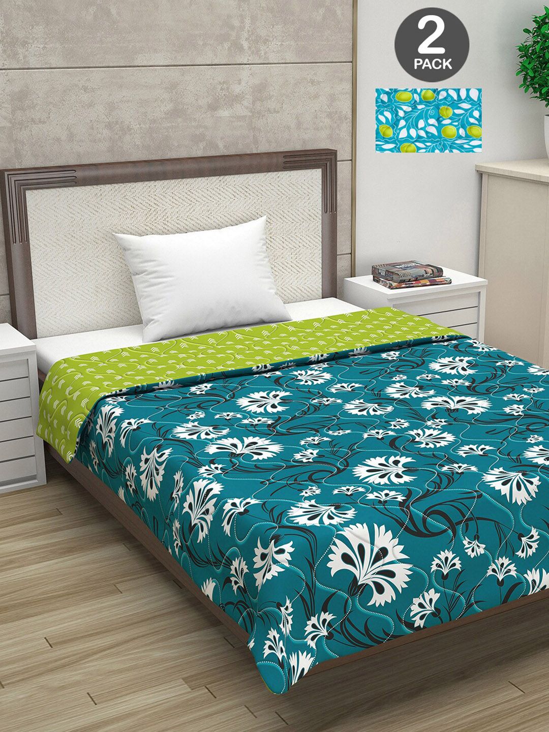 Divine Casa Green & Blue Set of 2 Mild Winter 120 GSM Single Bed Comforter Price in India