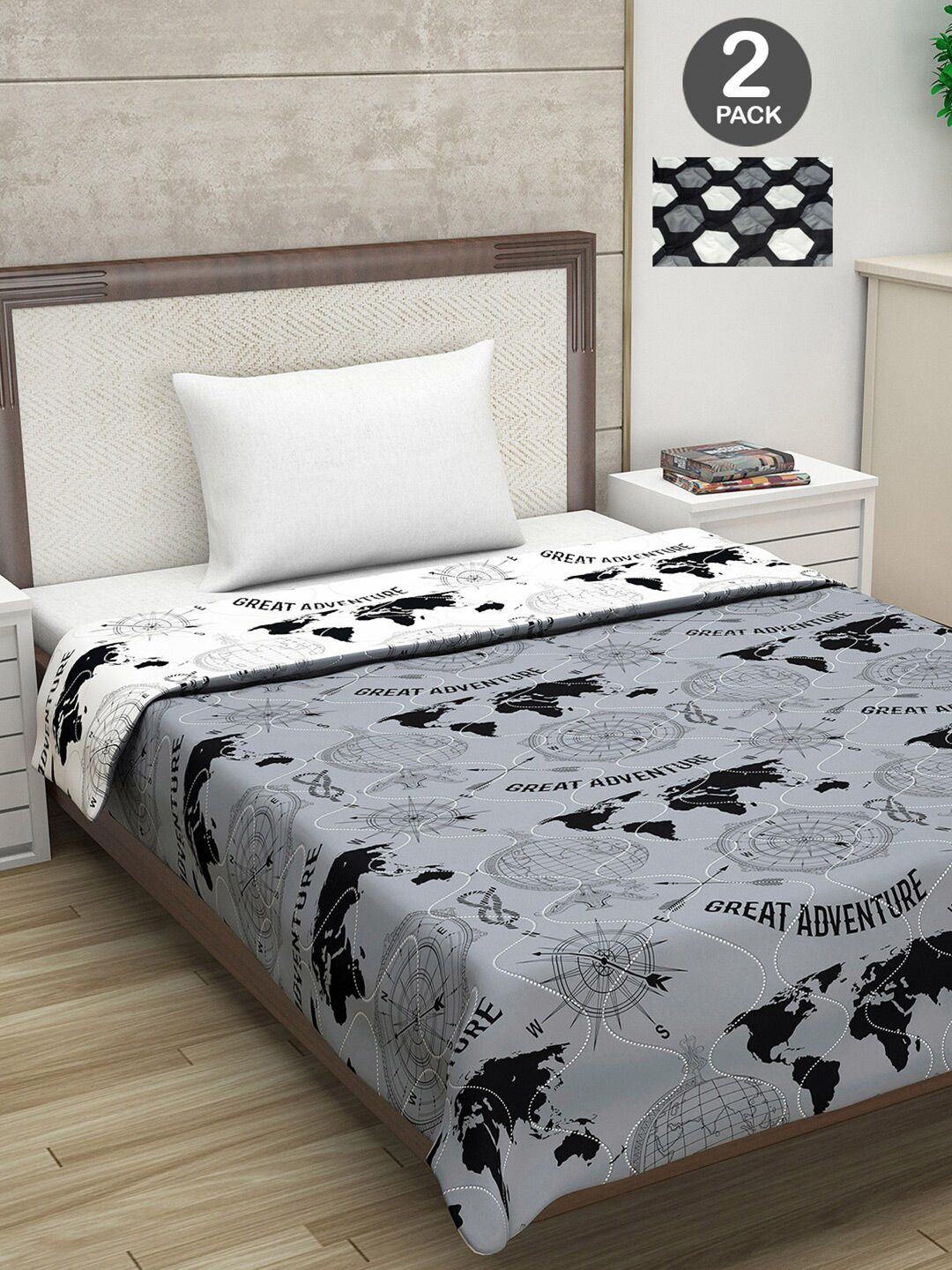 Divine Casa Grey & White Set of 2 Mild Winter 120 GSM Single Bed Comforter Price in India