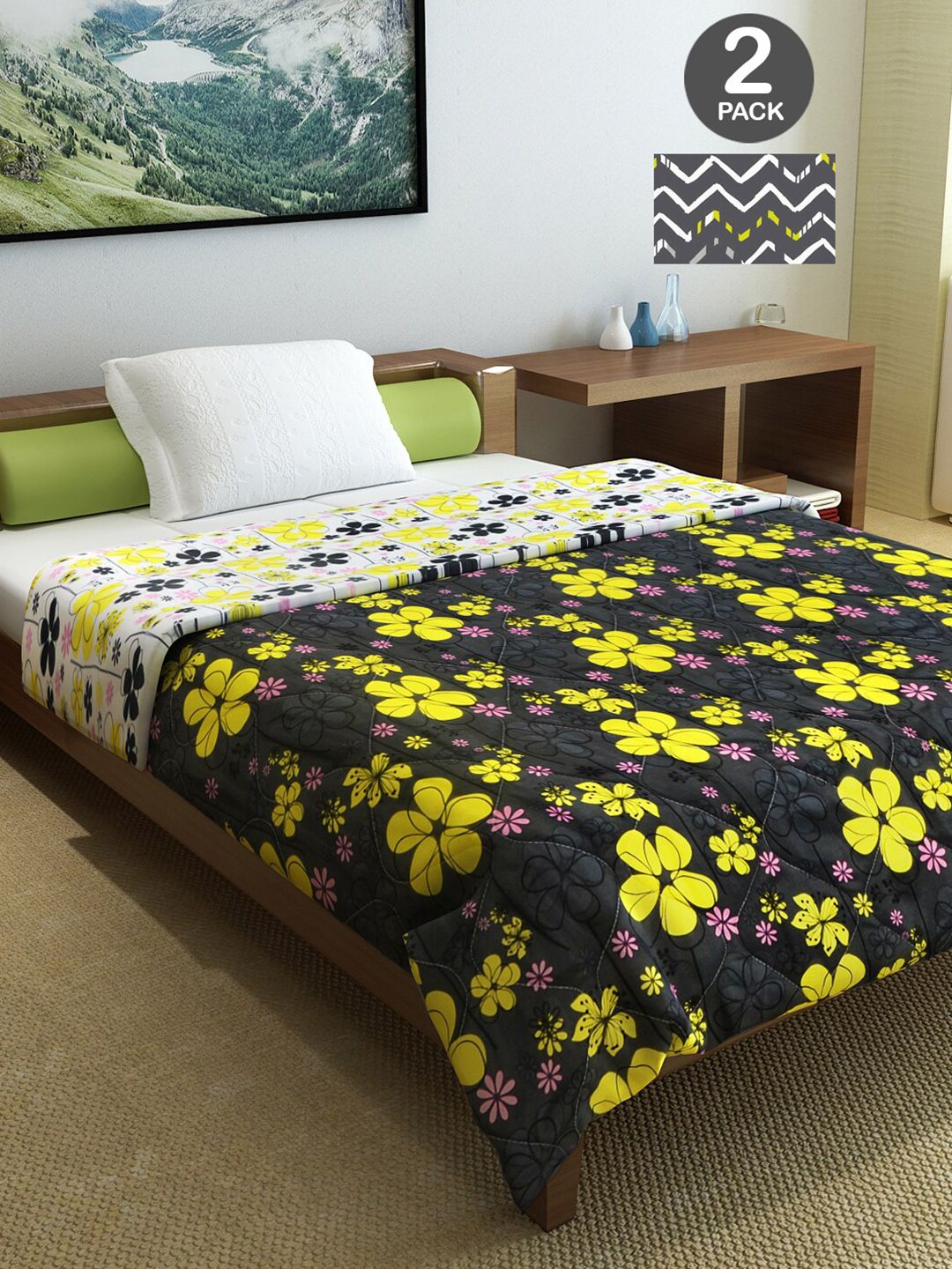 Divine Casa Grey & Black Set of 2 Mild Winter 120 GSM Single Bed Comforter Price in India