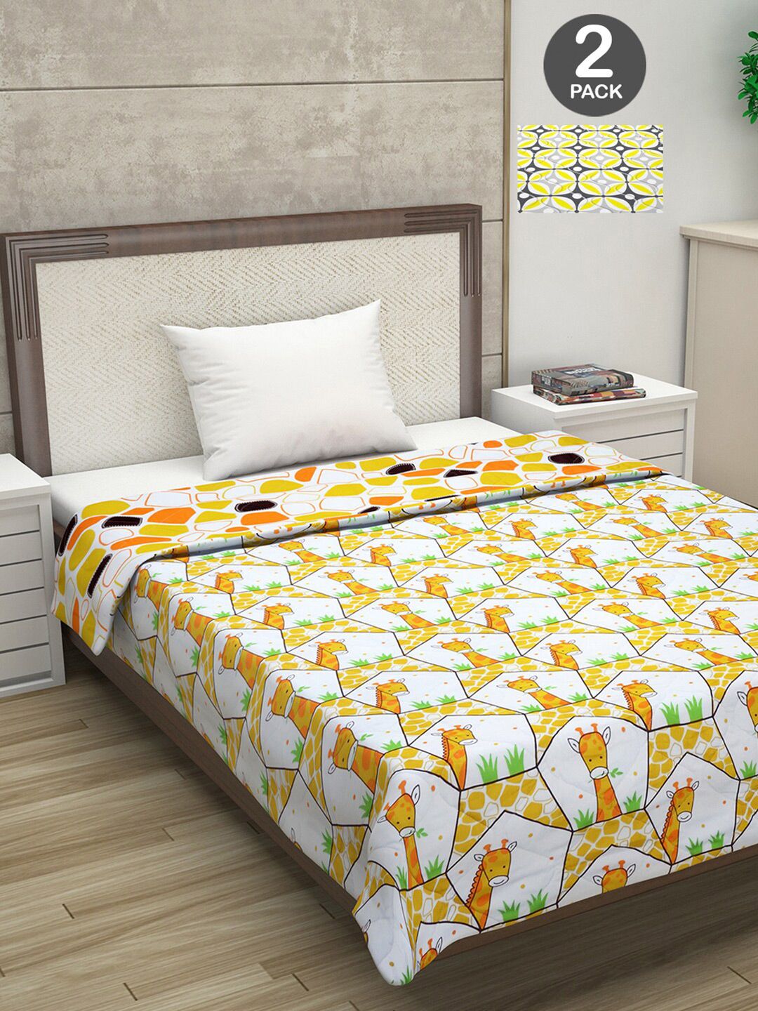 Divine Casa Yellow & Orange Set of 2 Mild Winter 120 GSM Single Bed Comforter Price in India