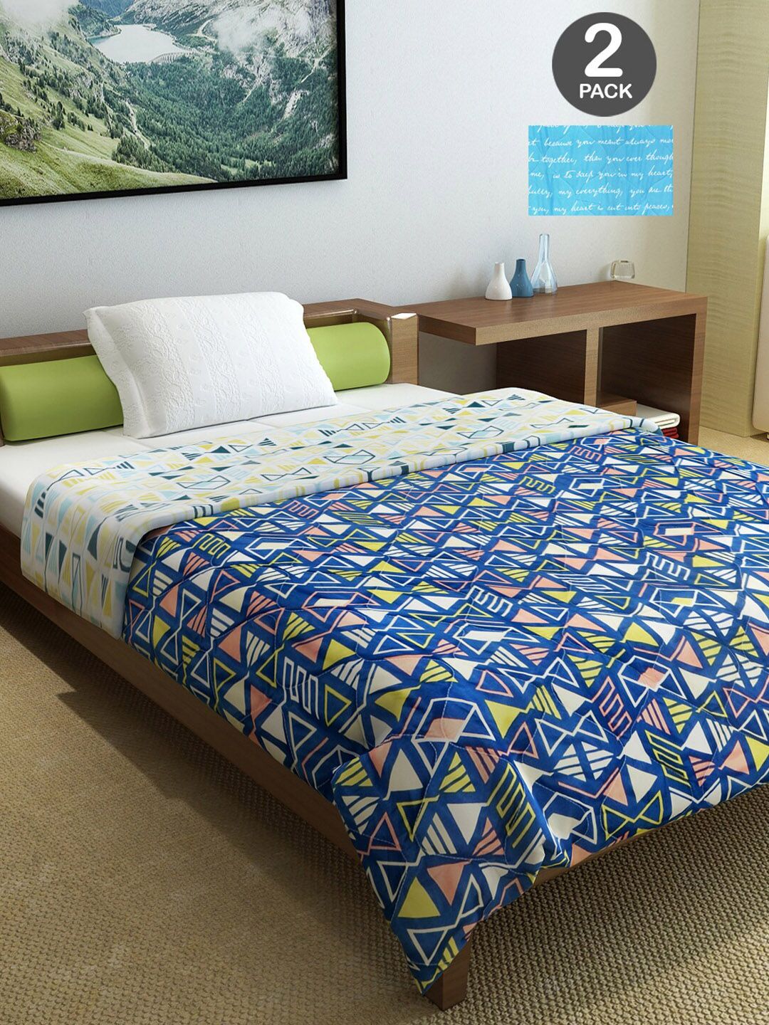 Divine Casa Blue & White Set of 2 Mild Winter 120 GSM Single Bed Comforter Price in India