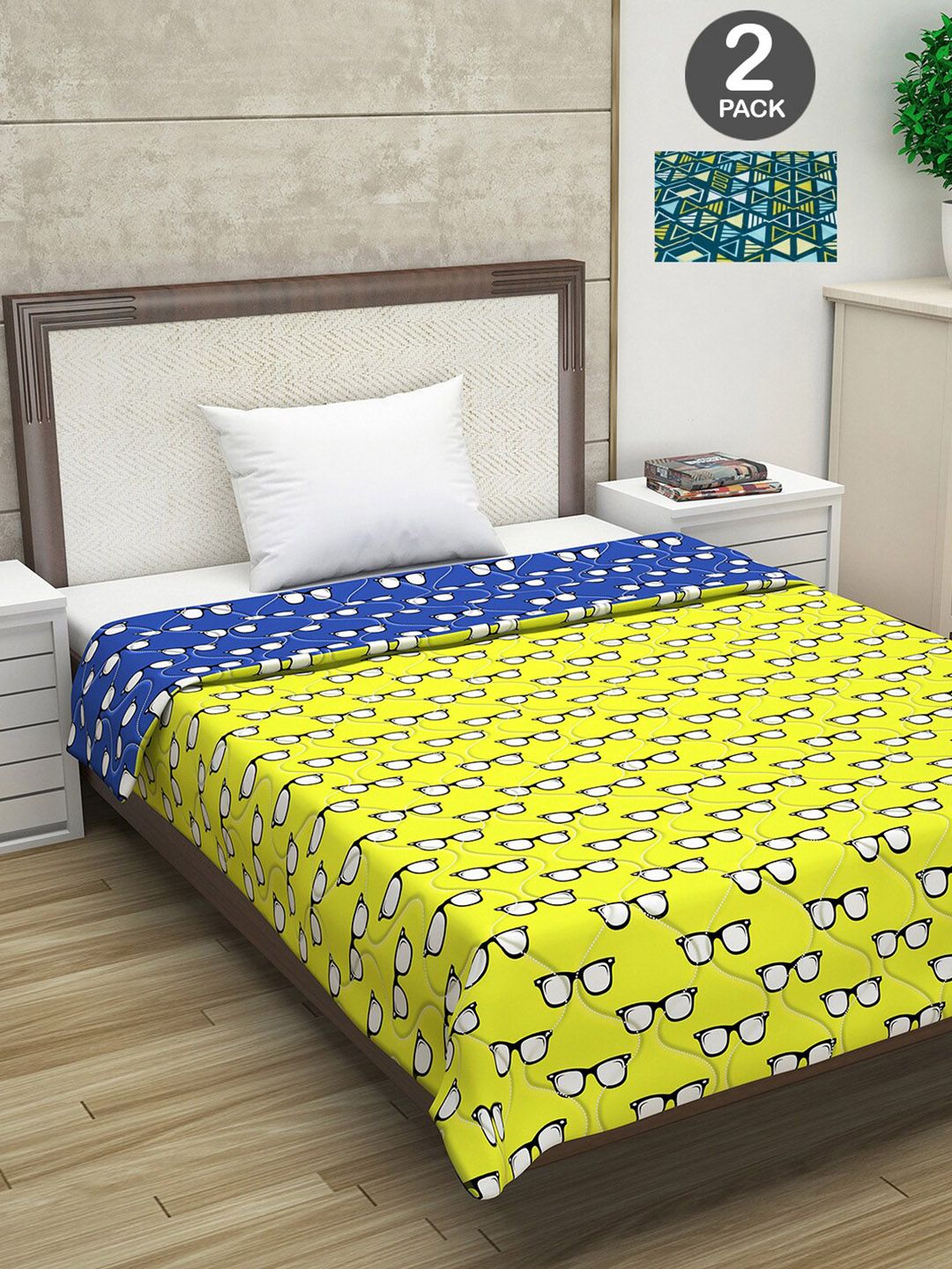 Divine Casa Blue & Yellow Set of 2 Mild Winter 120 GSM Single Bed Comforter Price in India