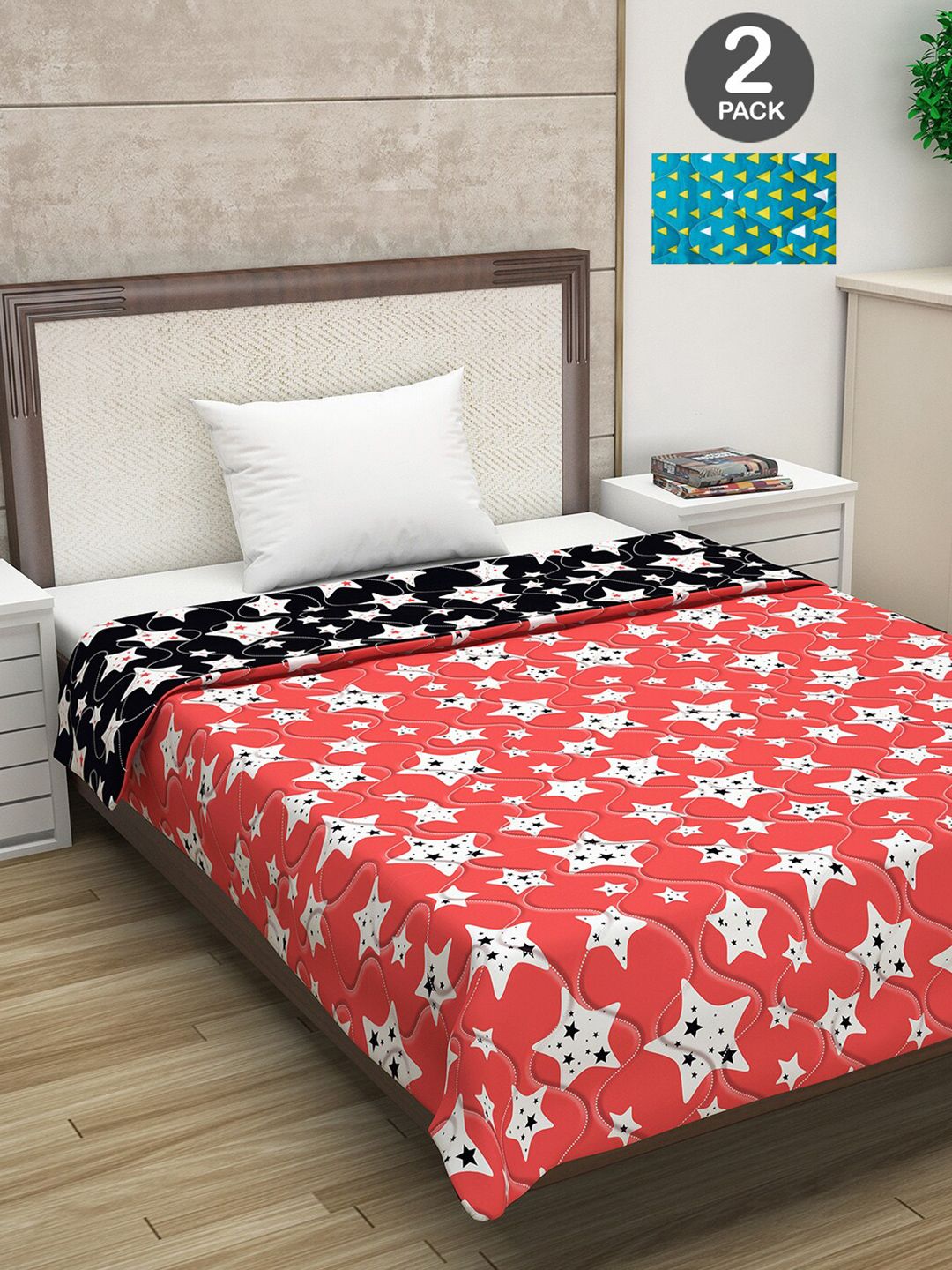 Divine Casa Orange & Black Set of 2 Geometric Mild Winter 120 GSM Single Bed Comforter Price in India