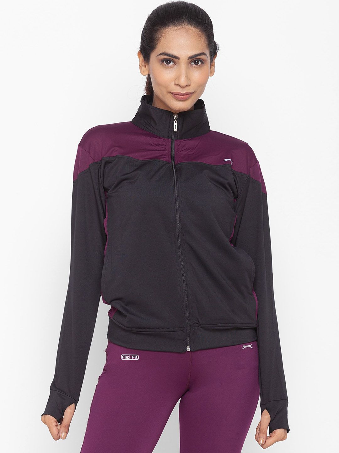 Black Panther Women Purple Striped Lightweight Sporty Jacket Price in India