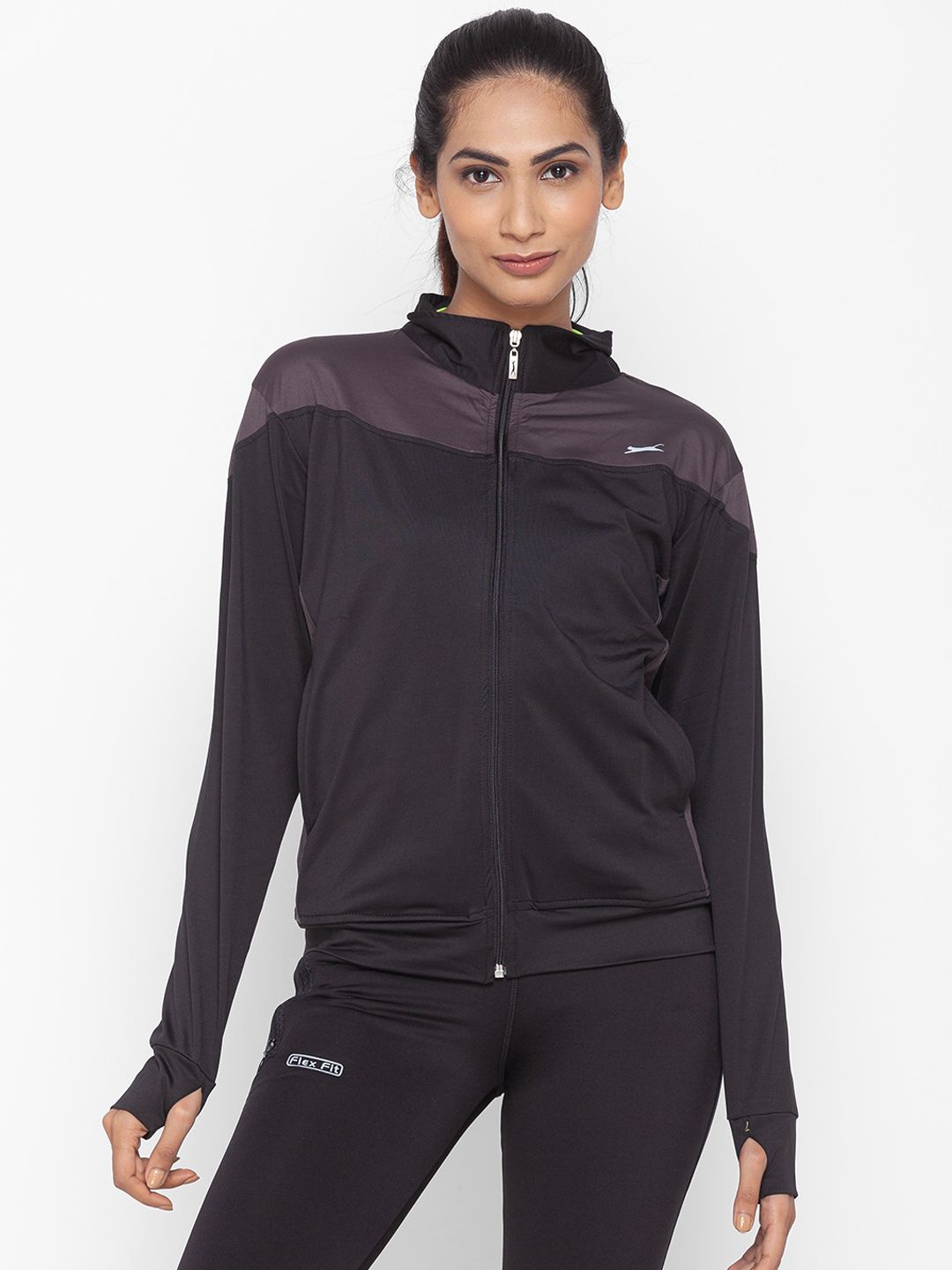 Black Panther Women Grey Colourblocked Lightweight Sporty Jacket Price in India